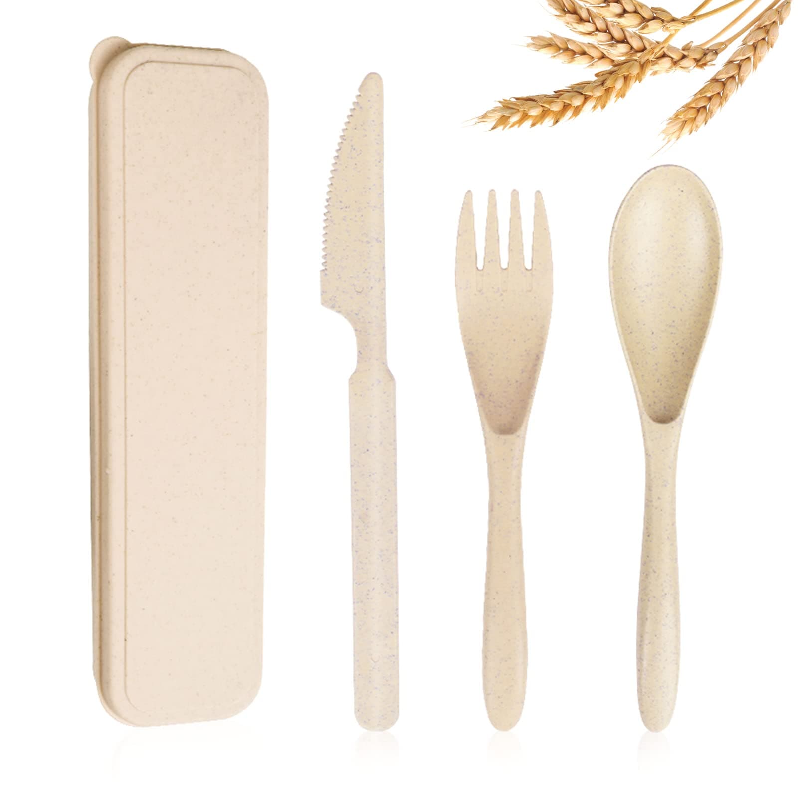 YDYTOP Reusable Travel Utensils Set with Case, 40 sets Wheat Straw Portable Knife Fork Spoons Tableware, Eco-Friendly BPA Free Cutlery for Kids and Adults as Travel Picnic Camping Utensils