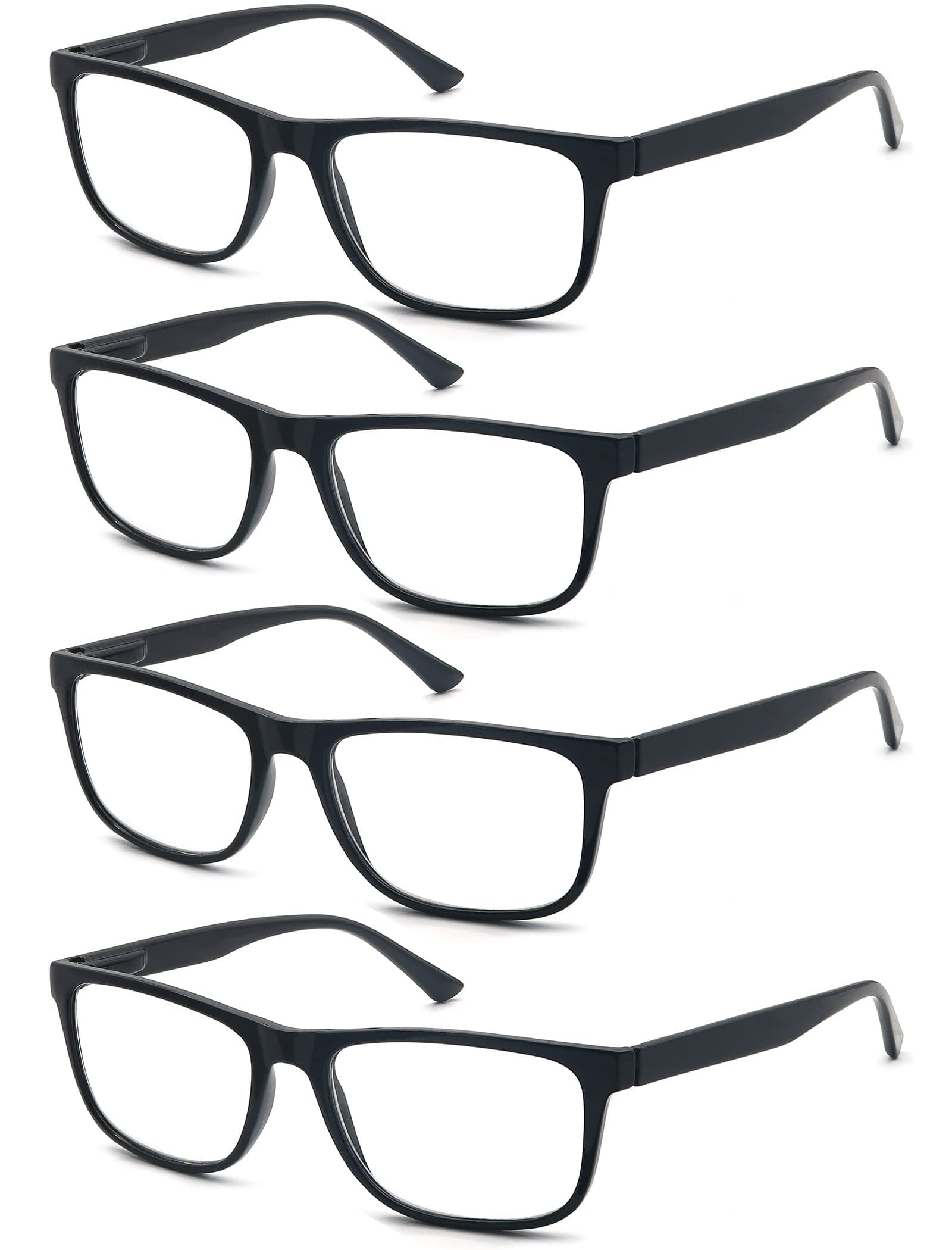 OLOMEE Black Reading Glasses Men Large Oversized Wide Readers +2.25 for Big Head/Large Face Comfort Lightweight Reader Glasses 4 Pk