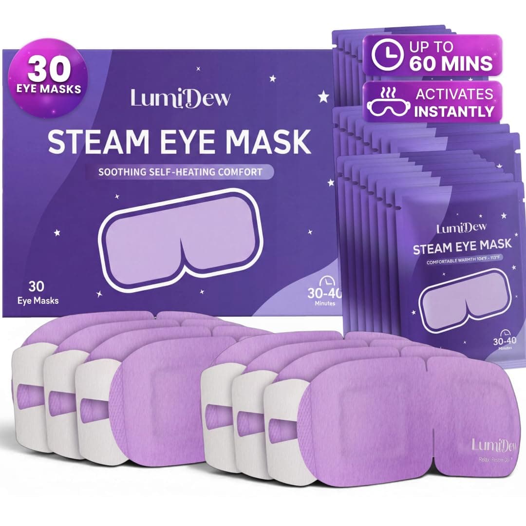LumiDew Steam Eye Mask, Self Heating Heated Eye Mask for Sleep, Warm Compress for Eyes, Moist Heat for Dry Eye Relief, Stye Eye Treatment, Spa, Travel Essentials, Unscented 30 Pack