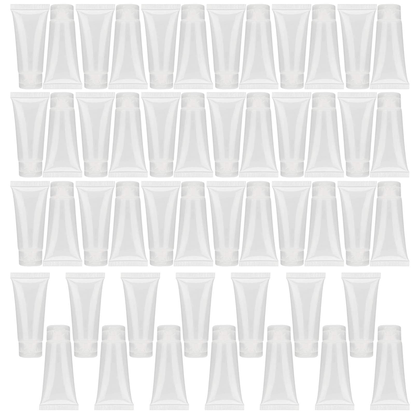 20ML 50Pcs Empty Lotion Tube, Empty Plastic Squeeze Sample Packing Jars Makeup Container Refillable Plastic Tubes Travel Bottles for Body Lotion Shower Gel Shampoo Cleanser