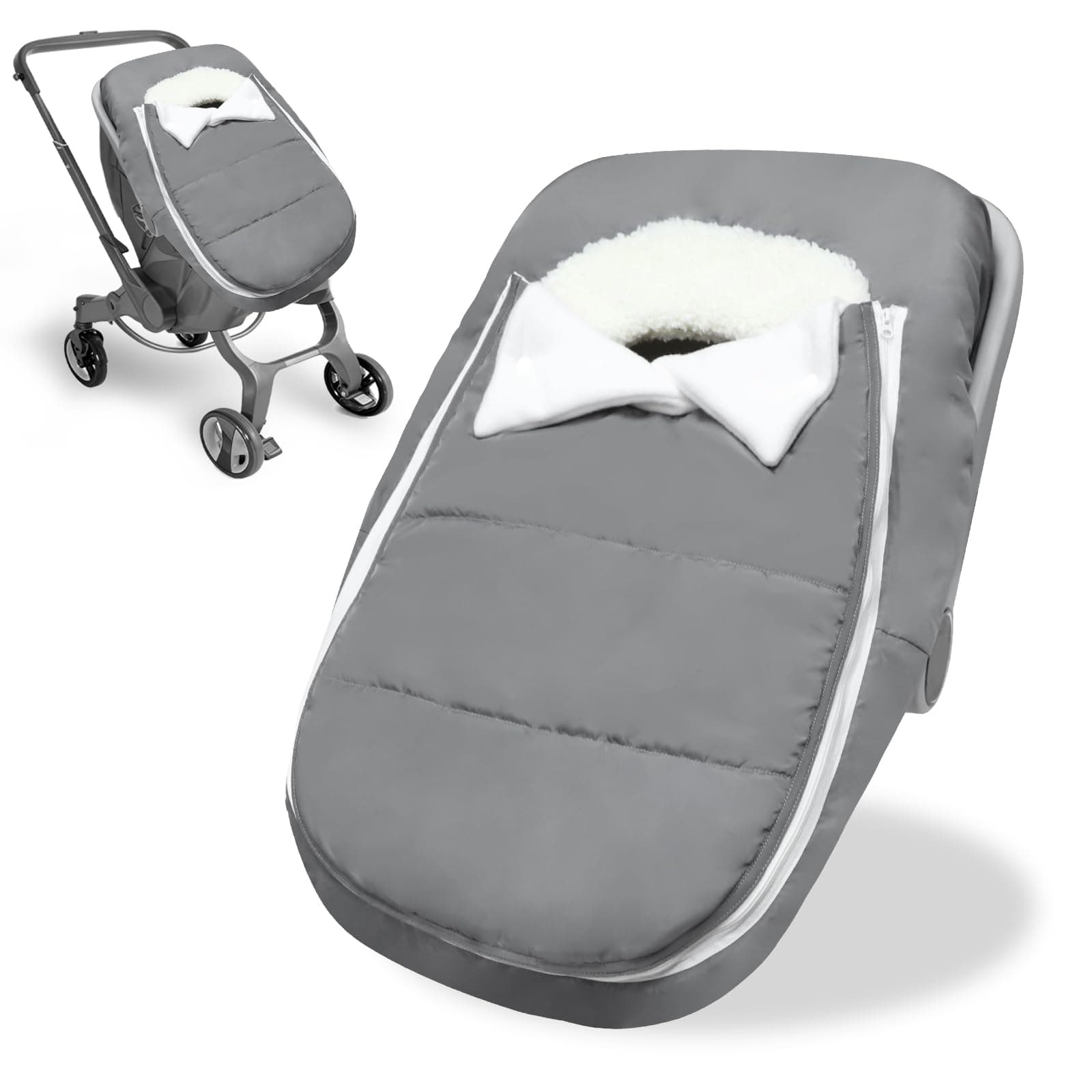 Car Seat Cover Baby Winter, Waterproof Carseat Covers Newborn Girl, Windproof Infant Car Seat Cover Warm & Breathable Use Universal Grey