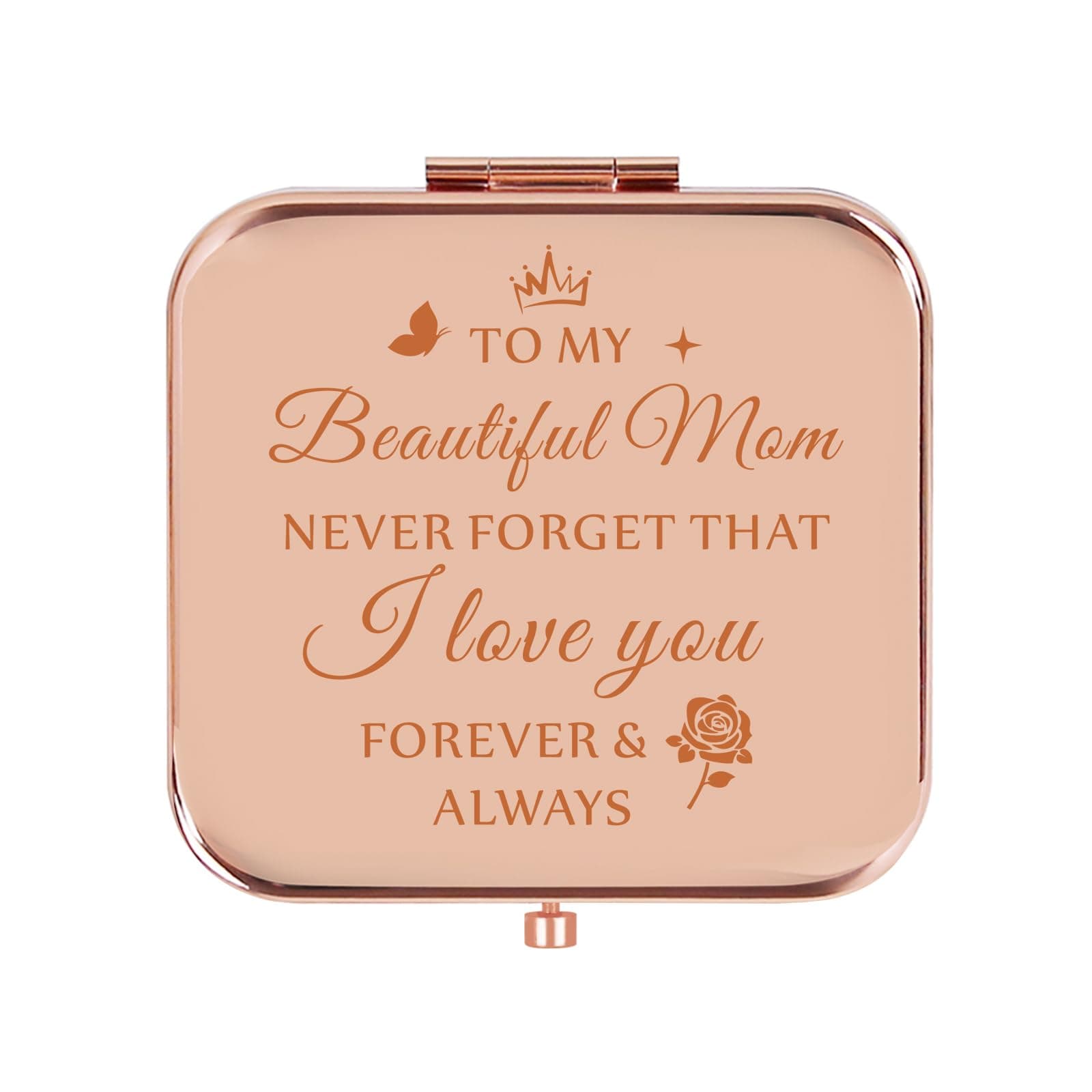 GLINTZ Mom Gift Compact Mirror, to My Beautiful Mom Gorgeous Rose Gold Compact Mirror Unique Mom Gift for Women Mom Personalized Gifts for Mom Mother
