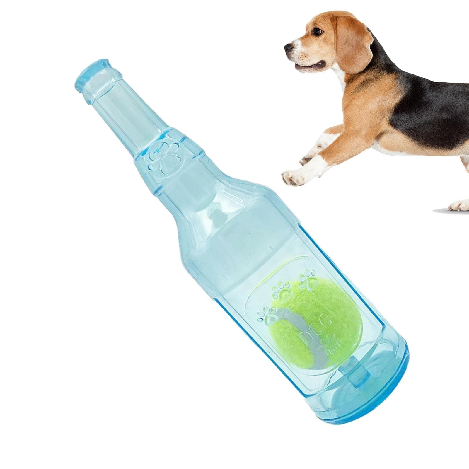 GEUGECY Dog Water Bottle Toy | Tennis Ball in A Bottle Dog Toy | Interactive Dog Squeaky Bottle Toy | Dog Chew Bottle Dog Play Bottle | Pet Toy with Bottle for Small Medium Large Dog