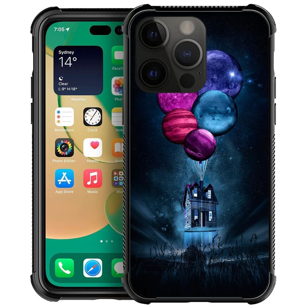 ZHEGAILIAN Compatible with iPhone 14 Pro Case,Non-Slip Soft TPU Bumper Four Corner Reinforced Shockproof Protective Case Compatible with iPhone 14 Pro 6.1 inch for Women-Flying House Night