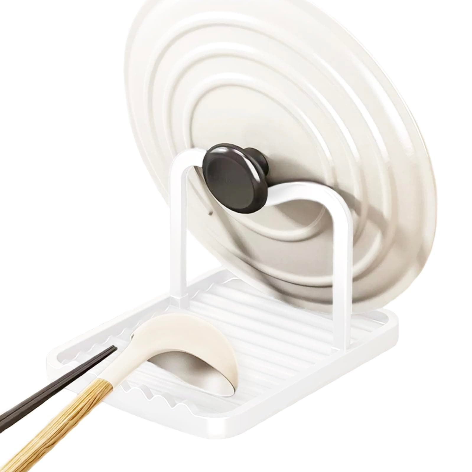 Anti-Rust Metal Spoon Rest with Lid Holder While Cooking, White