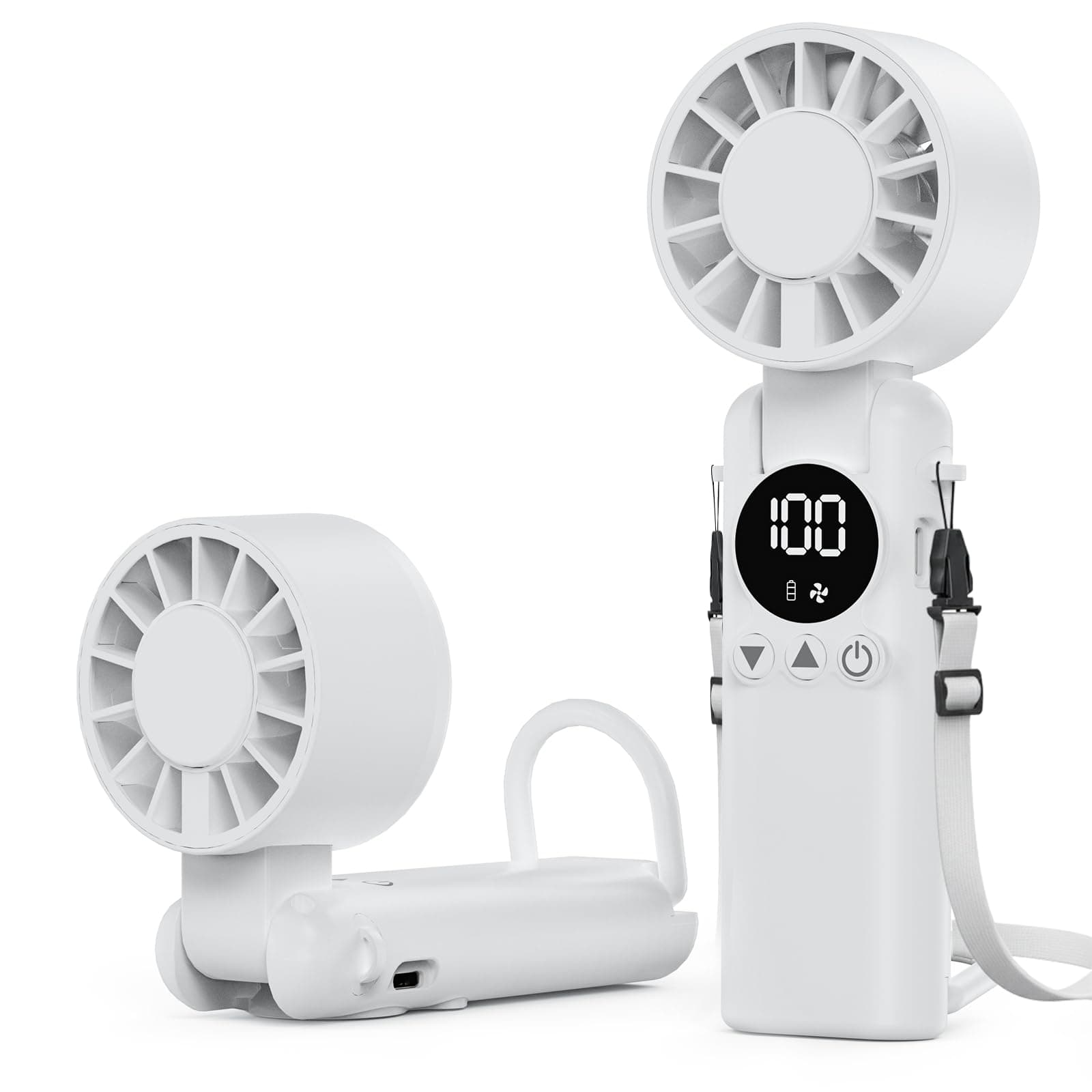 Portable Handheld Fan, USB Fan with LED Display & Foldable Design, 199-Speed Powerful Battery Operated Travel Fan for Women, Outdoor, Office White