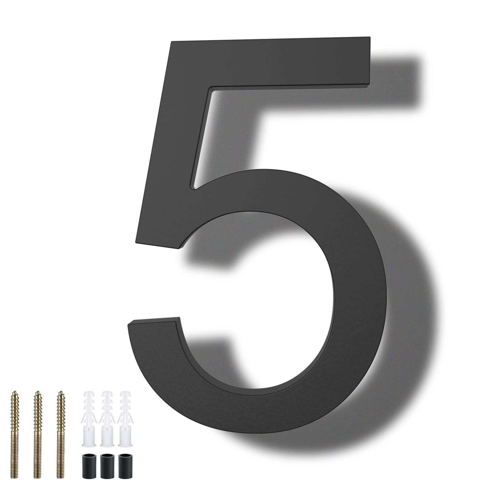 DEWEL House Numbers for Outside, Large Floating Modern House Address Number 8 Inch with Nail Kits for 911 Visibility Signage and Outside Decor, Black (House Number 5)