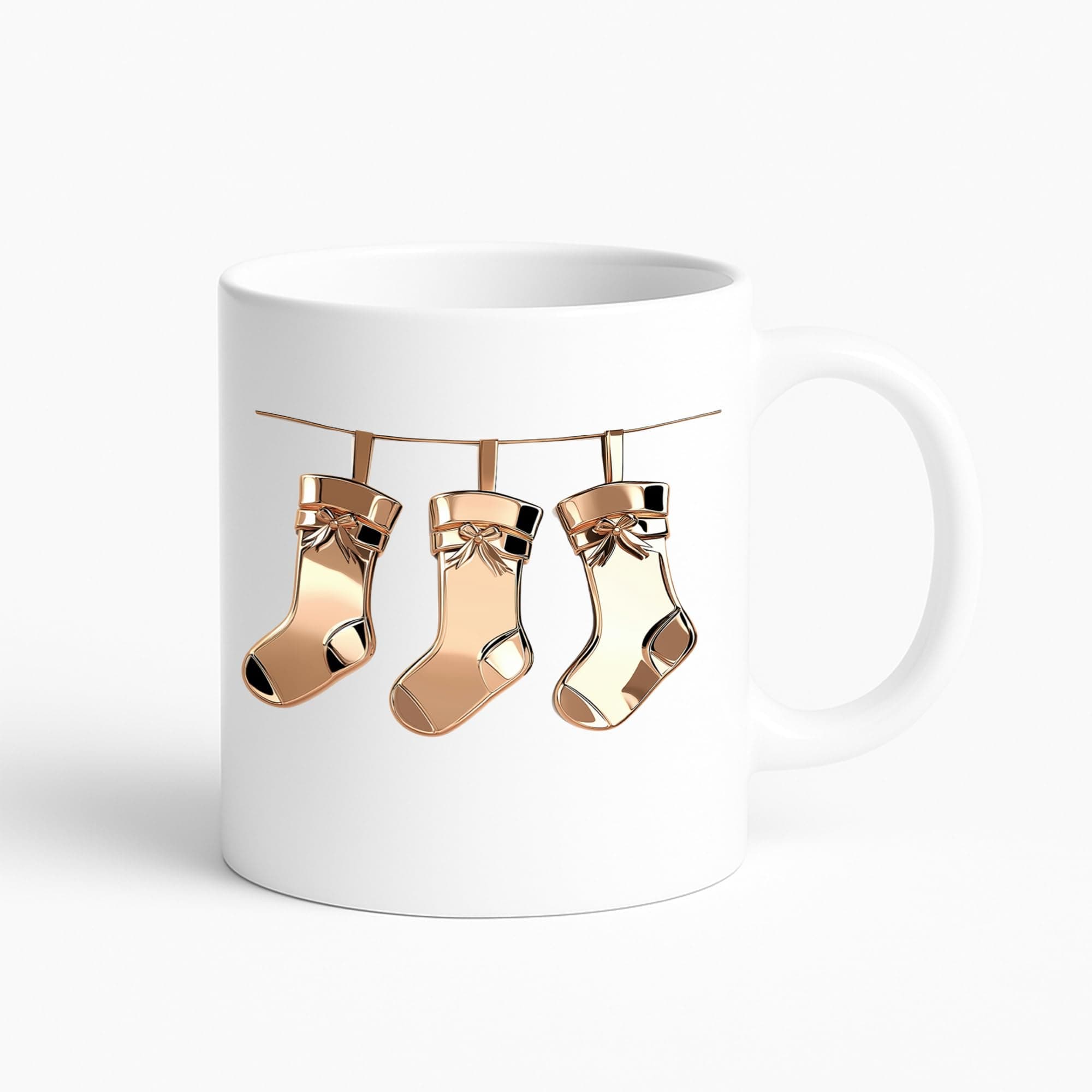 Elosh Christmas Coffee Mug Gold Theme – 11oz Ceramic Holiday Cup with Festive Icons (Angel, Reindeer, Tree) – Microwave Safe Xmas Gift for Men, Women, Coworkers, Family Secret Santa (Gold Socks)