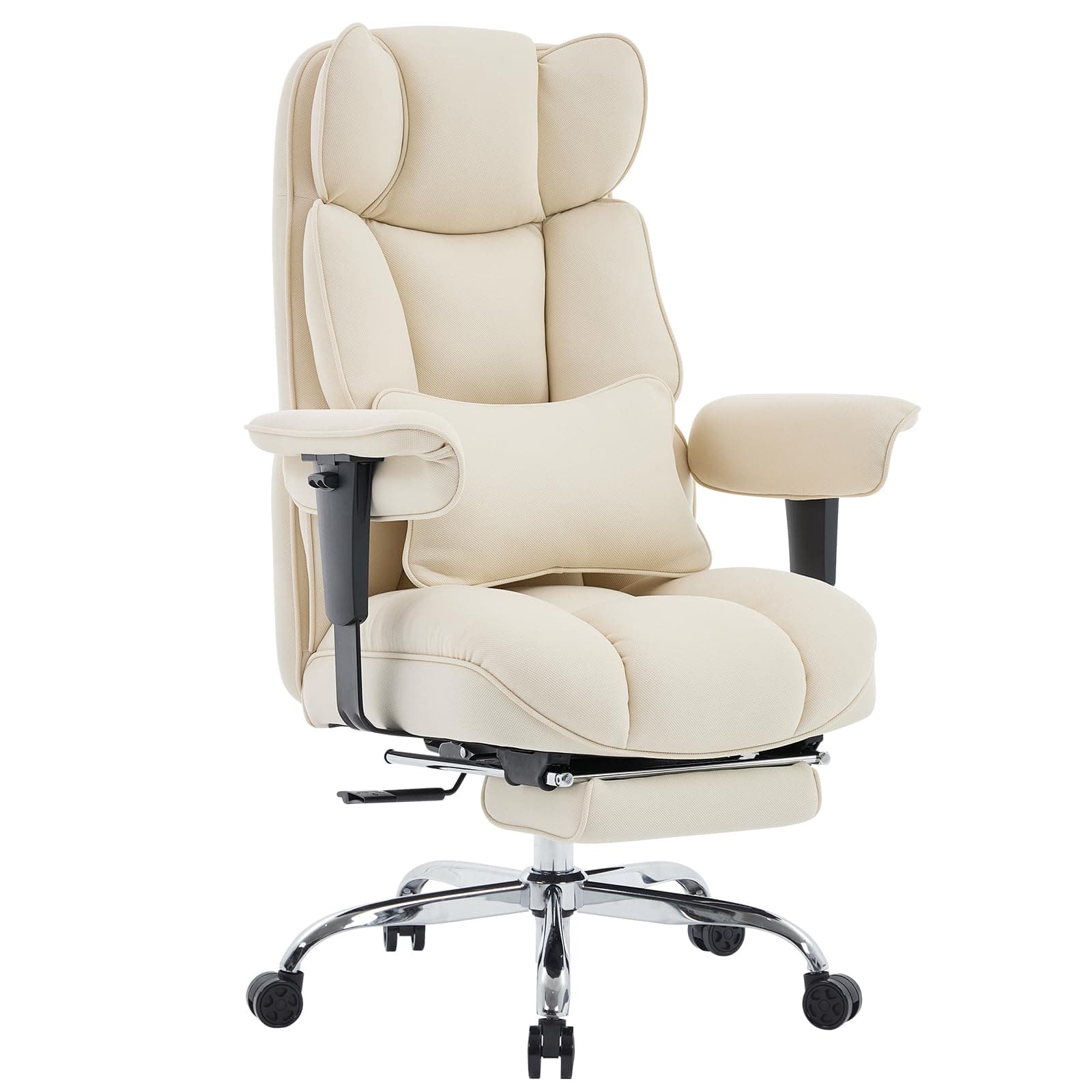 Efomao Big & Tall Office Chair for Home Office, Executive Office Chair with Footrest, Breathable Mesh Fabric, Adjustable Lumbar Support, Beige Computer Chair