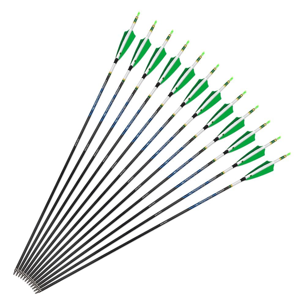 12pc 21-Inch Spine-400 Arrow Removable Tips Targeting Hunting Arrow 4 Inch Turkey Feather Fletching Feathered Carbon Arrows for Traditional Bow Long-Bow Compound Bow Recurve Bow Adult Youth Archery