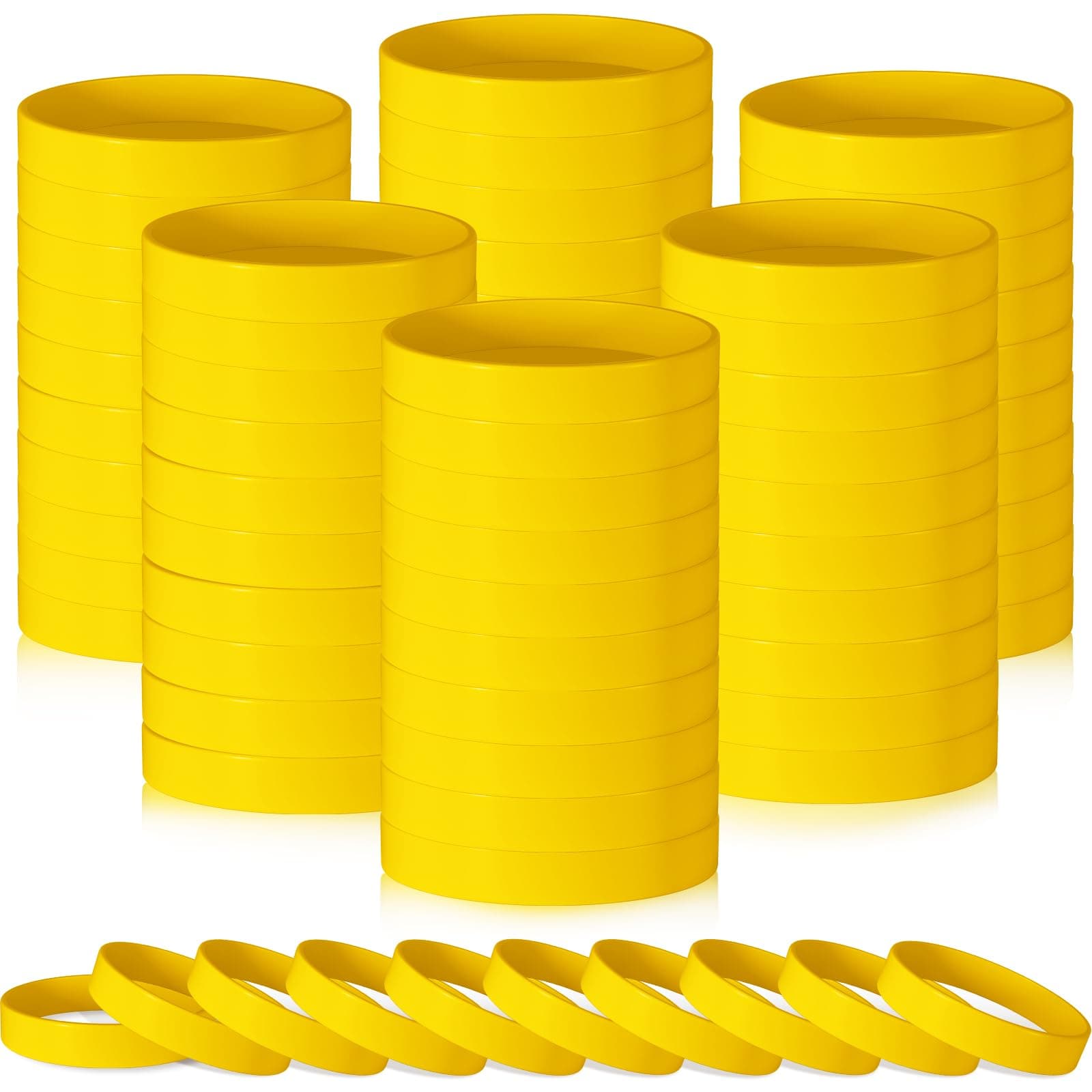 CHRORINE 100 Pcs Plain Silicone Wristbands Bulk Yellow Blank Rubber Bracelets Unisex Party Game Supplies
