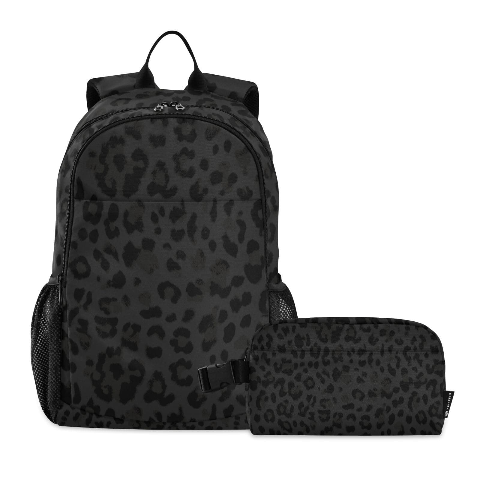 SUABO Backpack Lunch Bag Set for Boys Girls, Black Leopard Middle-School Elementary Bookbags, 2Pcs School Bag with Lunch Bag