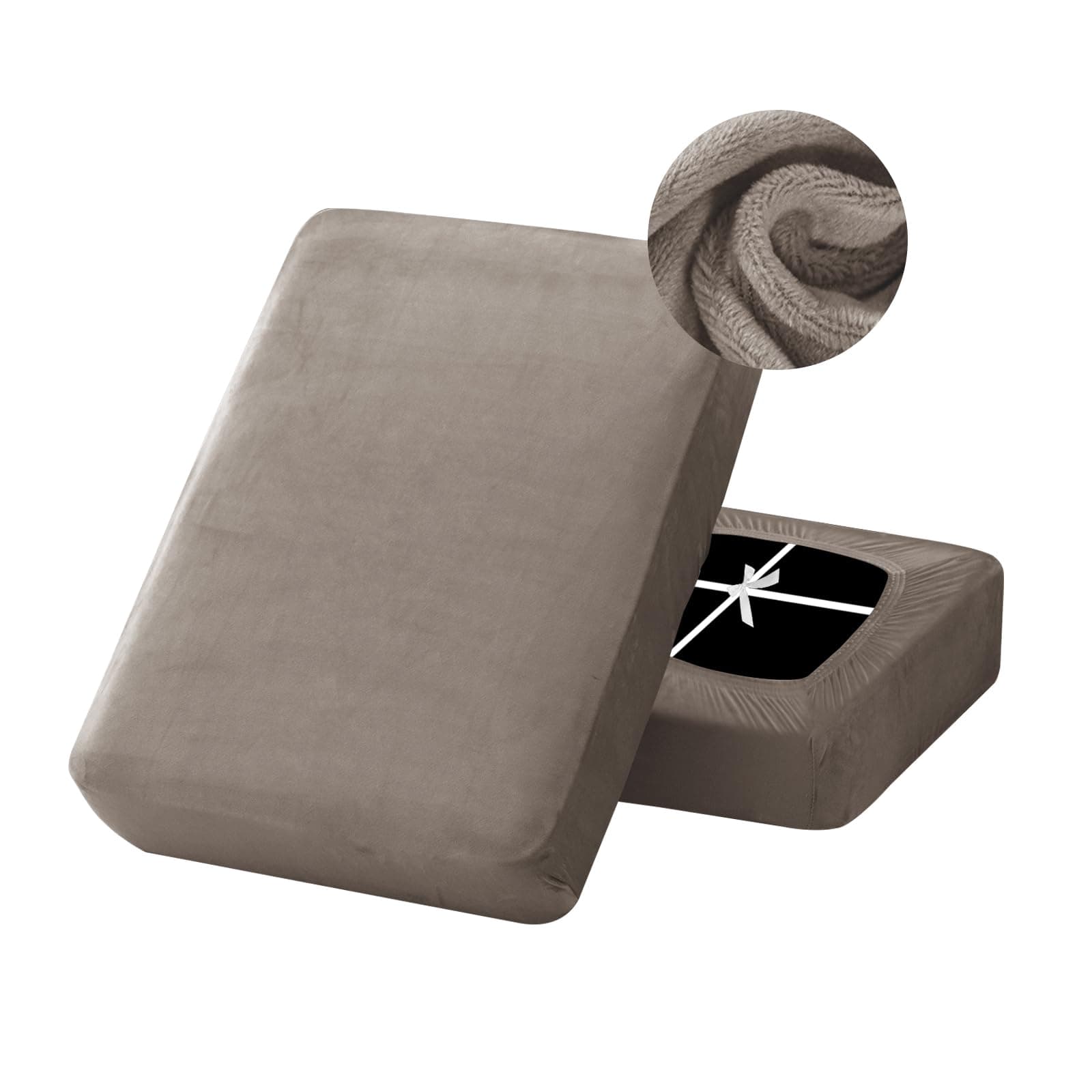 LZYLZH 1pc Super Stretch Seat Cushion Cover with Elastic Bottom, Velvet Soft Anti Slip Individual Couch Cushion Covers for Sectional Sofa (Taupe,Large 3 Seater)