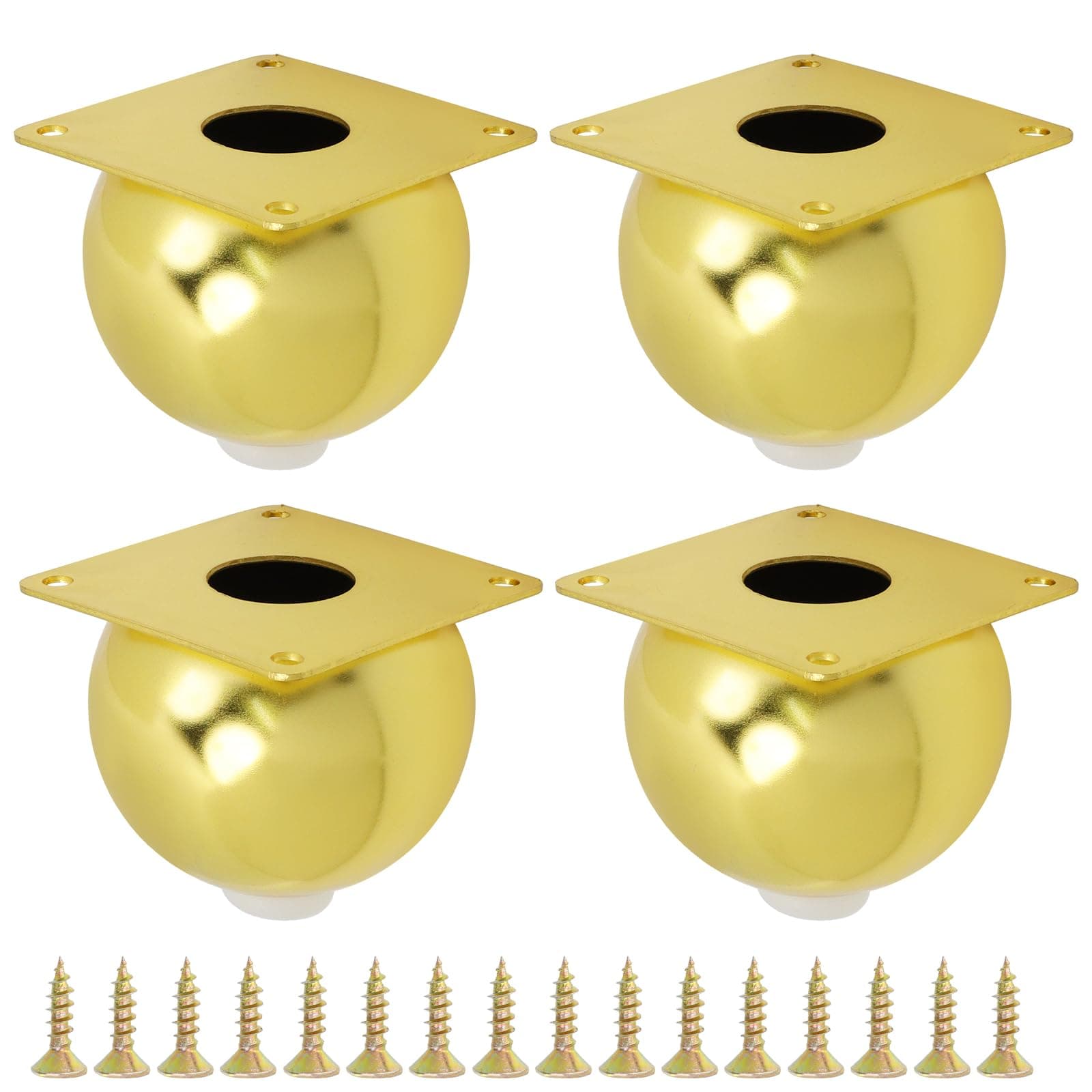 Mewutal 4PCS Metal Furniture Legs Gold Sofa Legs 3 Inch Couch Legs Replacement Round Table Leg Cabinet Support Legs with Square Mounting Plate, for DIY Furniture Coffee Table TV Cabinet (Gold)