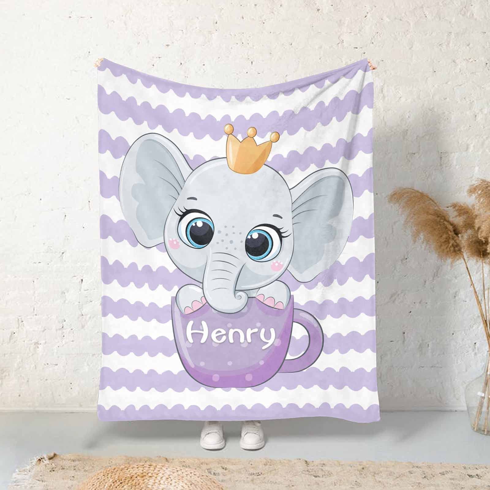 Custom Name Blankets for Baby Boys Girls - Personalized Baby Blankets with Elephant Design for Kids - Funny Throw Blanket with Cute Animal - Customized Swadding Blanket for Toddler Super Soft 40"x50"