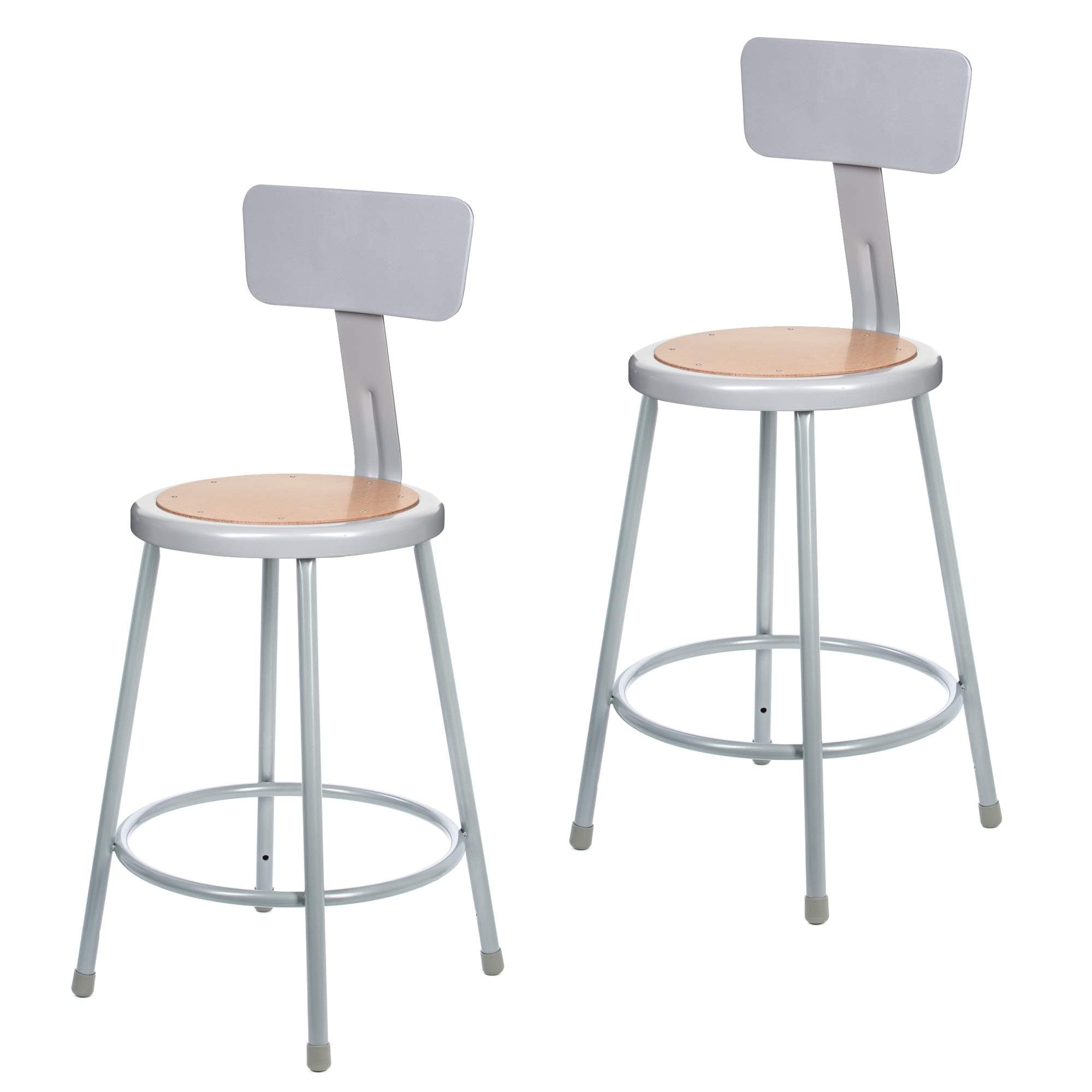 (2 Pack) OEF Furnishings Grey Shop Stool With Backrest, 24” High HBRSB24GY2PK