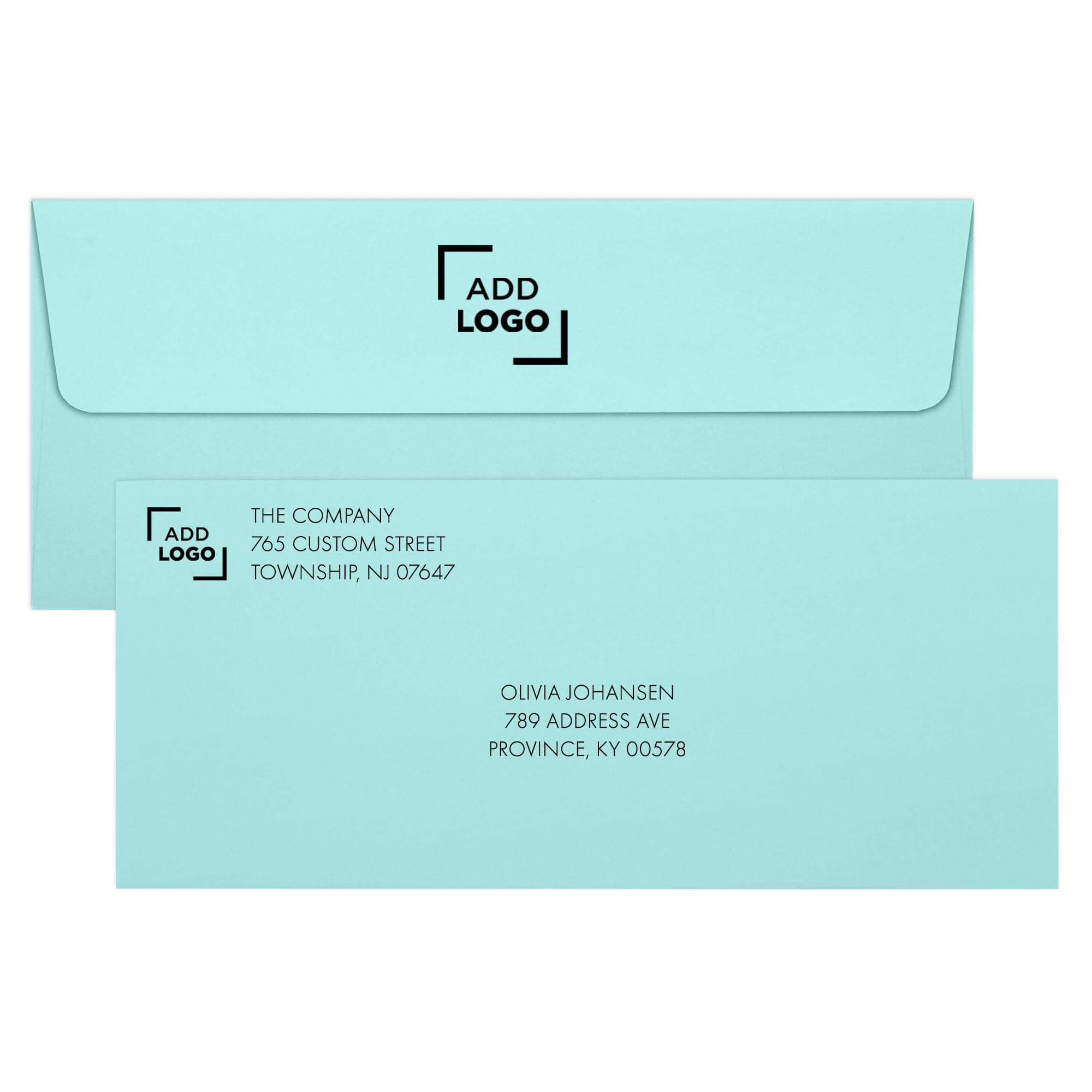 LUXPaper Custom Printed #10 Business Envelopes | 50 Qty | Personalized Address/Logo | Peel & Press | 4 1/8" x 9 1/2" | Seafoam Blue | 80lb. Text