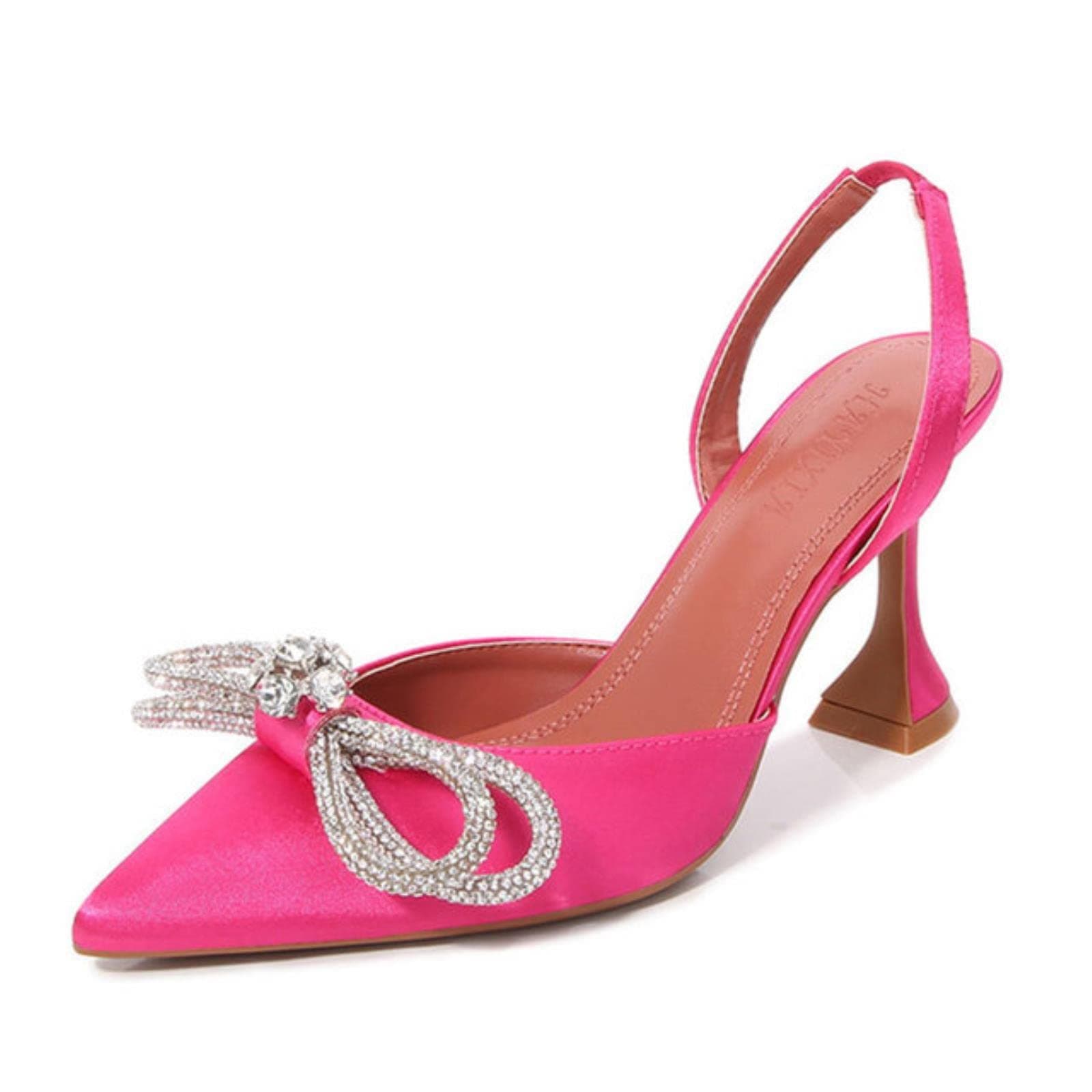 Heels Women Pumps Satin Heel Shoes Women Sandals Rhinestone Bow-Knot High Heeled Sandal Female-A98-8-Rose red,40