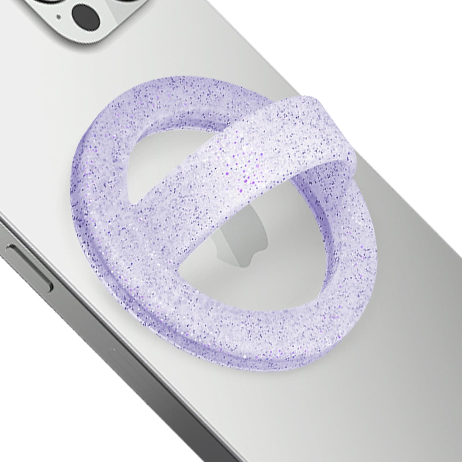 WYTUDTE Magnetic Silicone Comfy Ring Grip Phone Holder, Strong Grip, Comfortable, Easy to Install and Remove, Compatible with iPhone 12-16 Series and Magsafe Cases (Purple Sparkle)