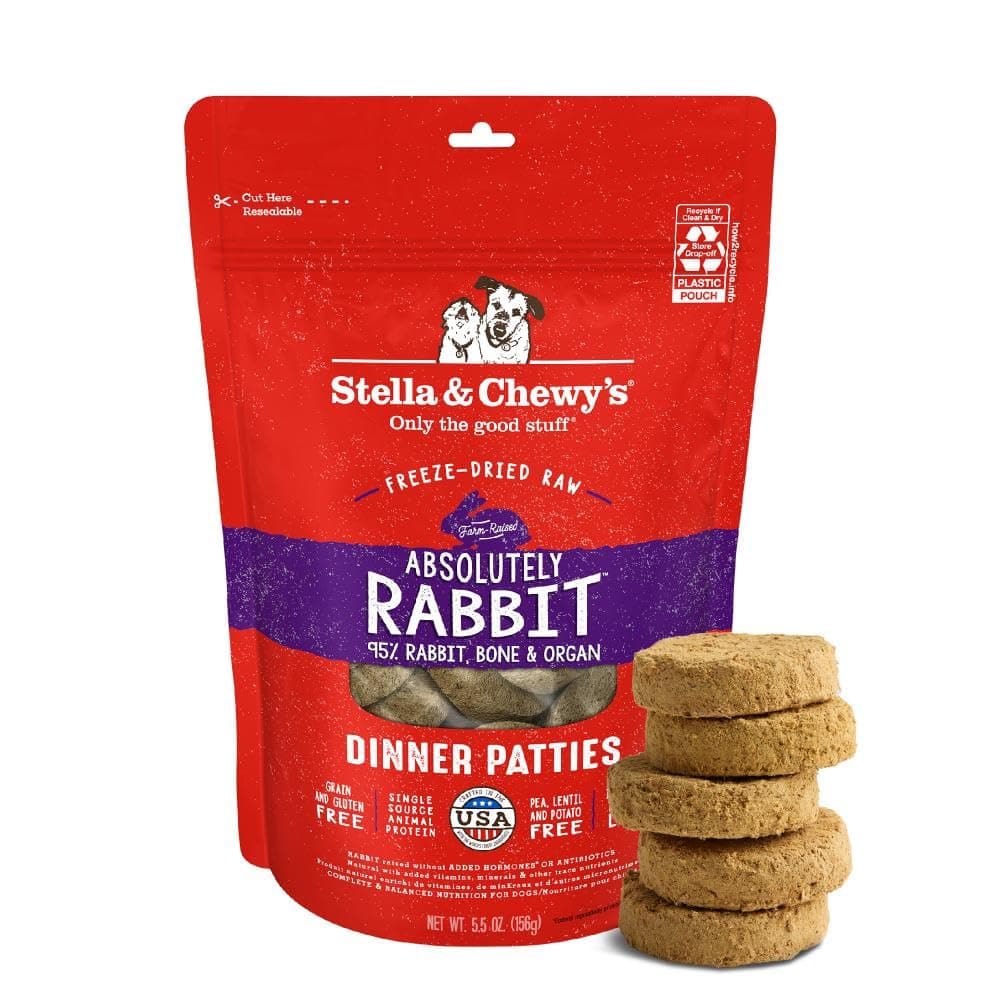 Stella & Chewy’s Freeze Dried Raw Dinner Patties – Grain Free Dog Food, Protein Rich Absolutely Rabbit Recipe – 156g Bag