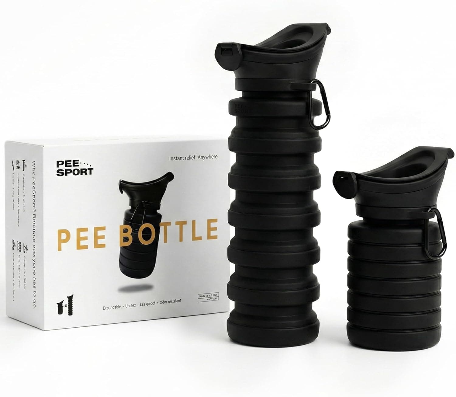 Premium Pee Bottle, Portable Urinal for Men & Women, Leakproof Collapsible Silicone Travel Urinal 1000ml, Spill Proof, Car Camping Bedside, Seen on Shark Tank