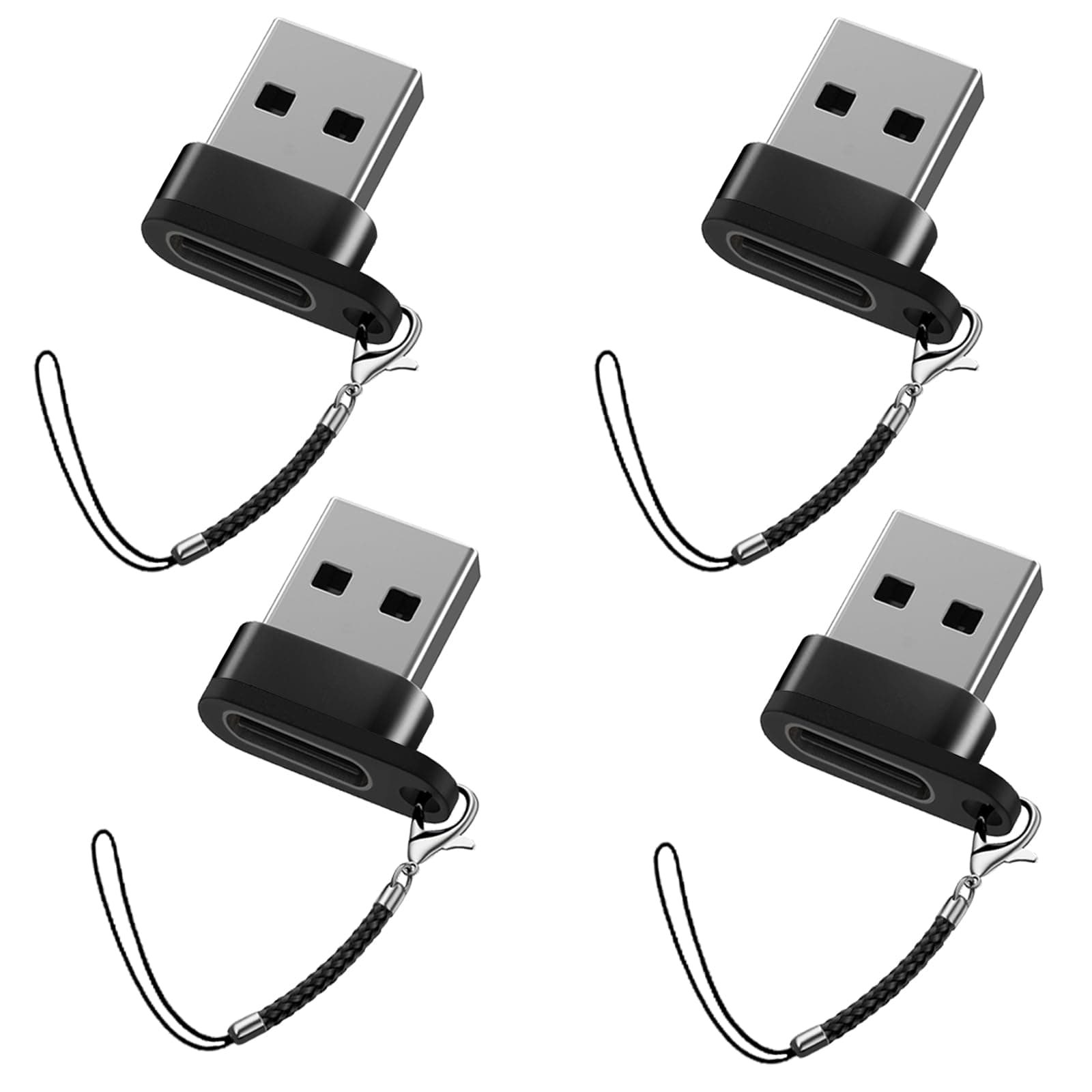Liaoan USB C to USB Adapter, USB Male to USB C Female, [4 Piece Set], Portable USB C Transmission Keychain Adapter