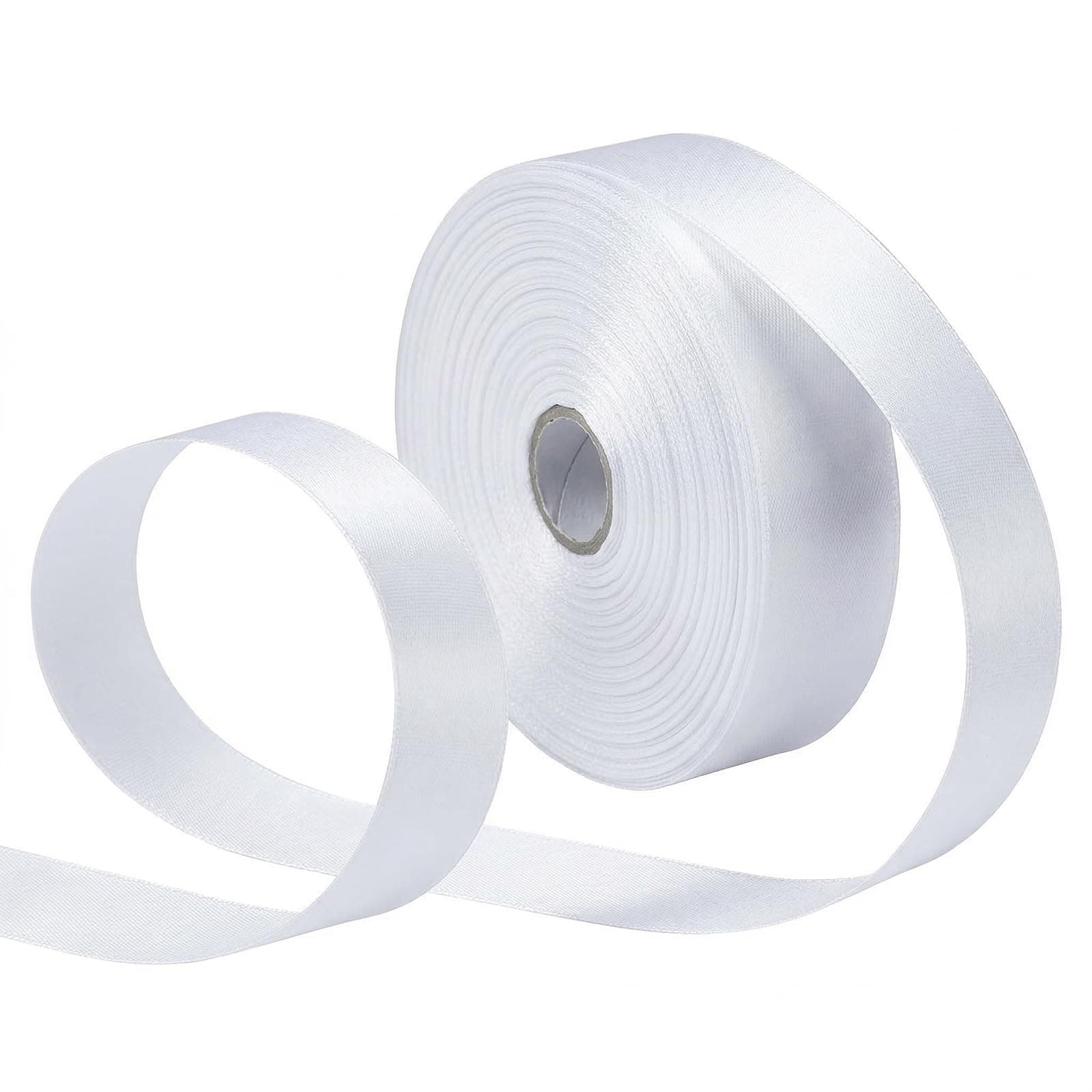 SDZMDL White Ribbon for Gift Wrapping, Satin Fabric Roll for Halloween Christmas Bows Making & Floral Bouquets. 1 inch x 50 Yards