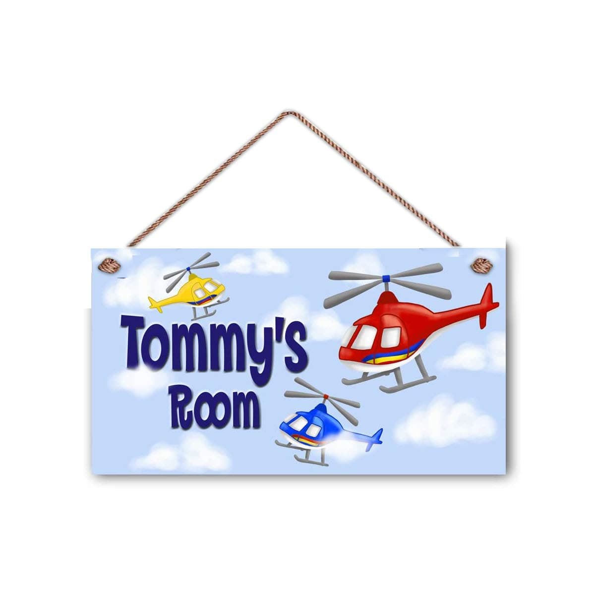 Kids Door Sign Helicopter Red Blue Yellow Boys Personalized Name's Door Sign Children's Bedroom Nursery Wall Art