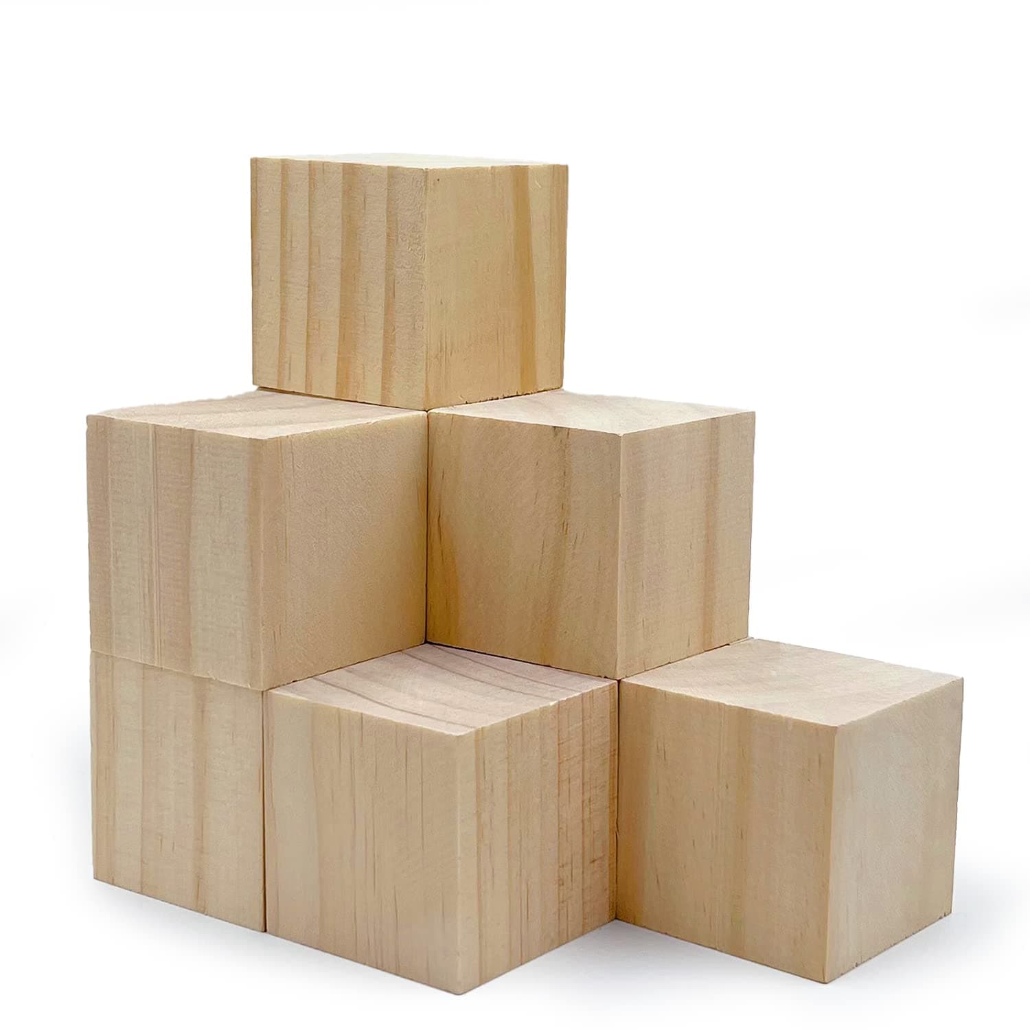 SIWUCHYE 2 Inch Natural Pine Wood Square Blocks, Pack of 8, Arts and Crafts Wooden Blocks