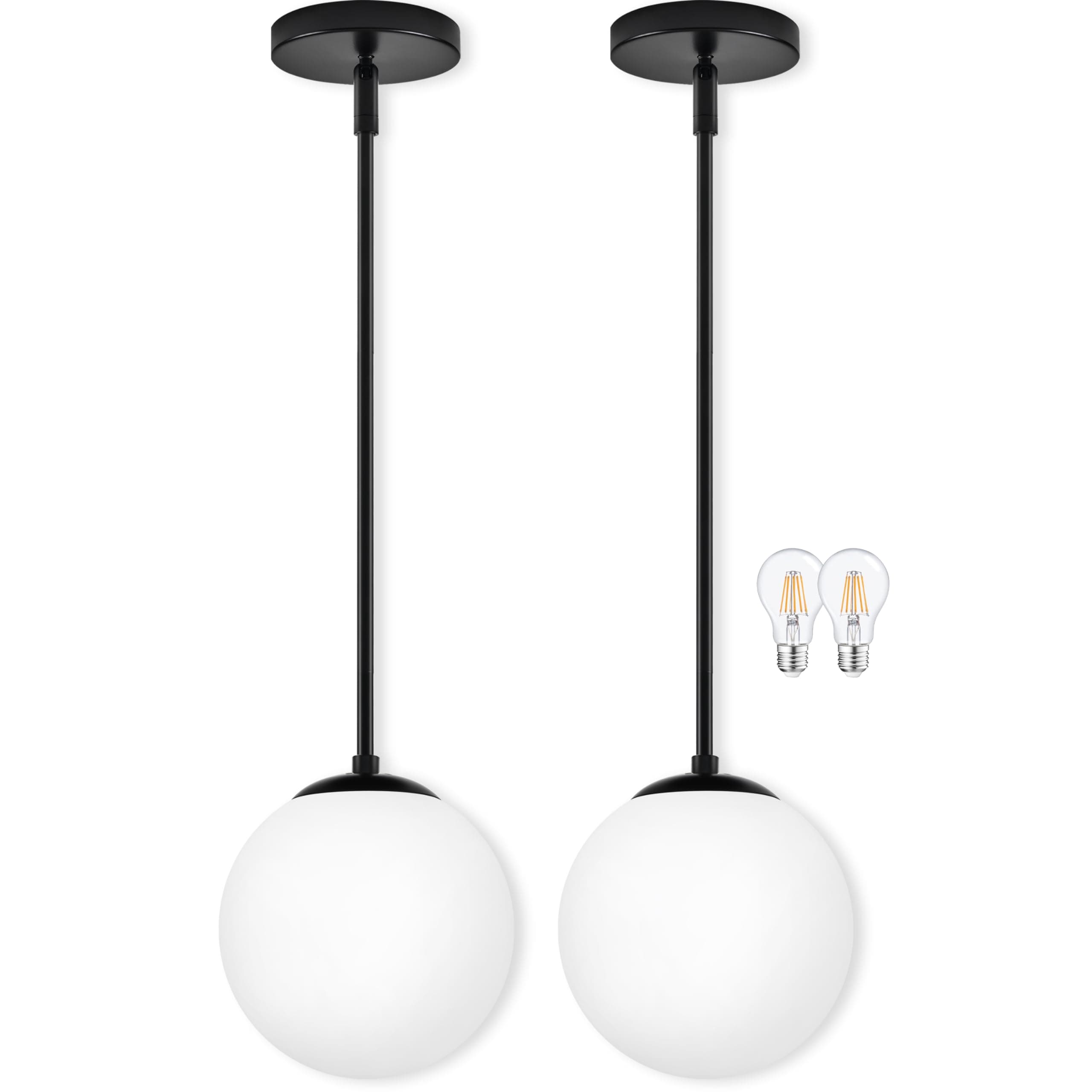 Bagood 8 Inch 2 Pack Globe Pendant Light Black Globe Pendant Lights Mid Century Light Fixture with Frosted Glass Shade for Dining Room Bedroom Hallway