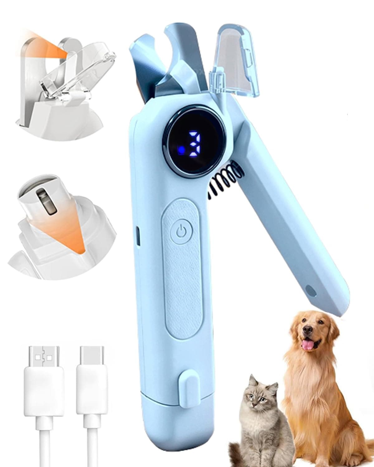 CCEE 2-in-1 Dog Nail Grinder & Clippers, Silent Groom Pro Nail Grinder with 2 LED Lights, Splash Guard, 3 Adjustable Speed Rechargeable Pet Nail Trimmer for Size Dogs, Cats (blue)