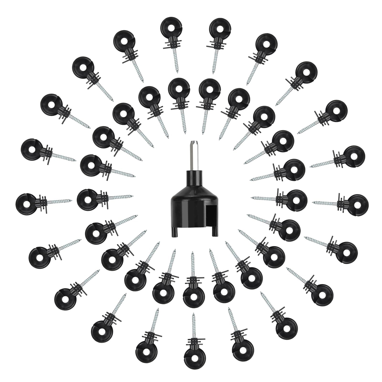 300 PCS Electric Fence Insulators with 2PCS Socket Tool and Gloves, Screw in Ring Insulator for Fence Wood Post, Compatible with Electric Polywire or Steel and Aluminum Wire - Black