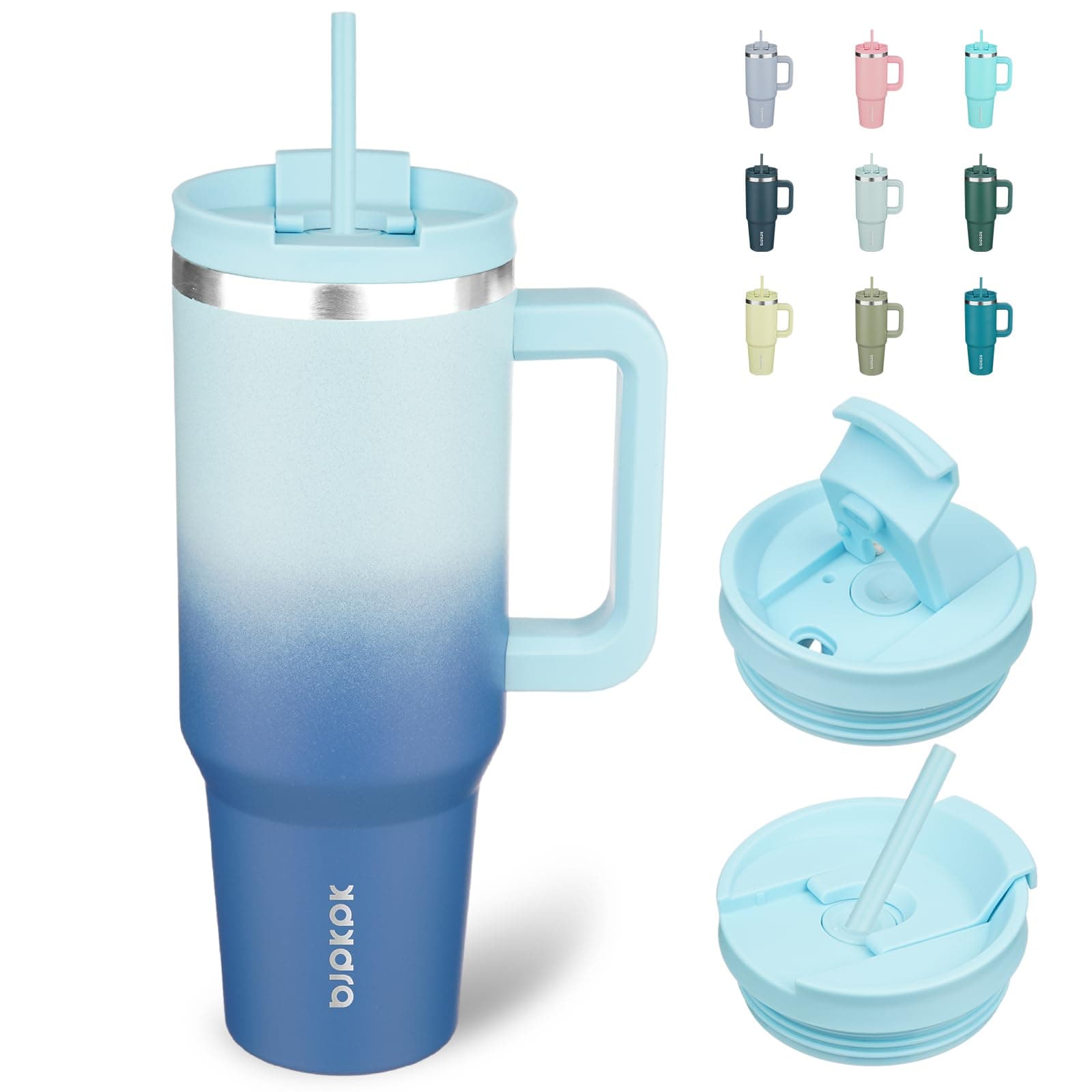 BJPKPK 40 oz Insulated Tumbler with Handle & Straw, Stainless Steel