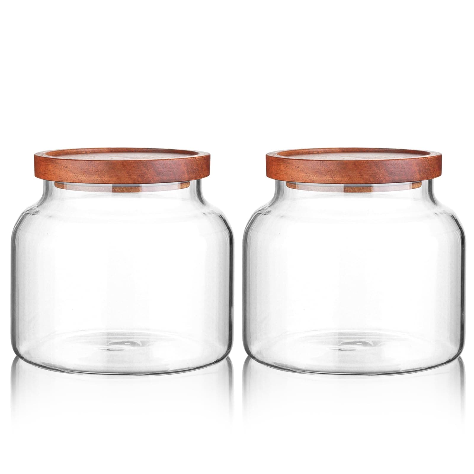 Labina Glass Storage Container Airtight Food Jars Kitchen Canister with Wood Lids, 47 Oz Wide Mouth Pantry Organization Glass Jar for Flour, Sugar, Cookie, Spagetti, Nuts and Candy (2 Pack)