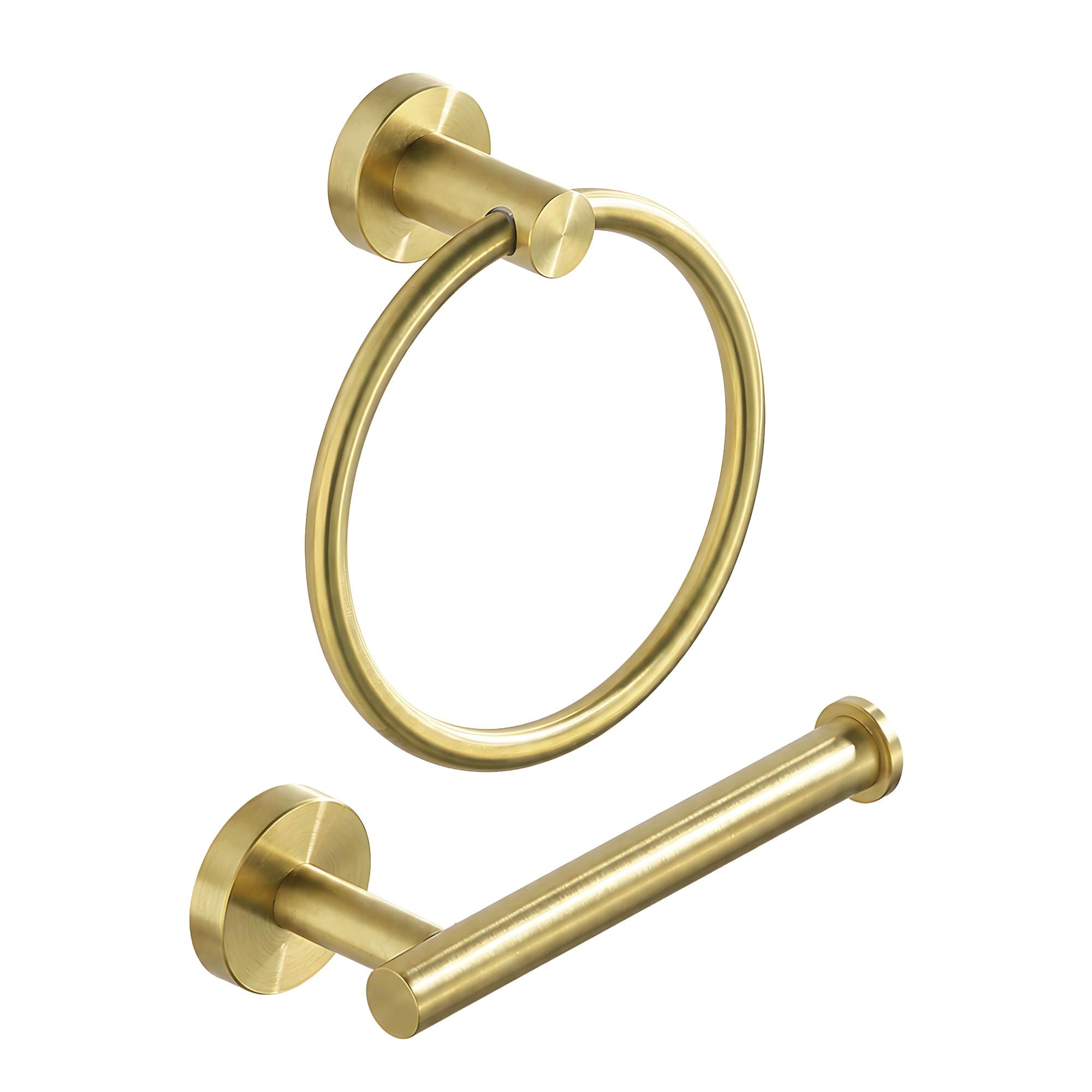 FAIRGIA Toilet Paper Holder Towel Ring Brushed Gold Bathroom Hardware Hand Towel Holder Bathroom Accessories Set Wall Mount Stainless Steel 2 Pieces