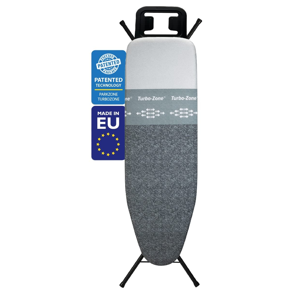 Bartnelli by Rorets Classic Ironing Board with New Patent EZ-Glide Technology, Made in Europe, Premium Iron Board with Iron Rest, 4 Layer Cover, 13x43 Surface, Height Adjustable to 36", 4 Steel Legs