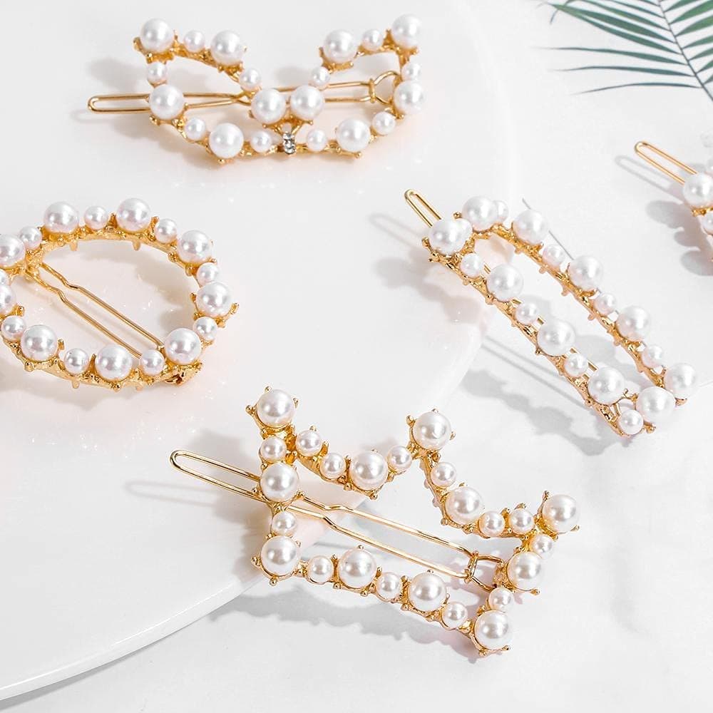 SUNRING Fashion Korean Hair Accessories For Women's Stylish Hair Pin, Hair clip, Hair jewellery Pearl Geometric, Gold