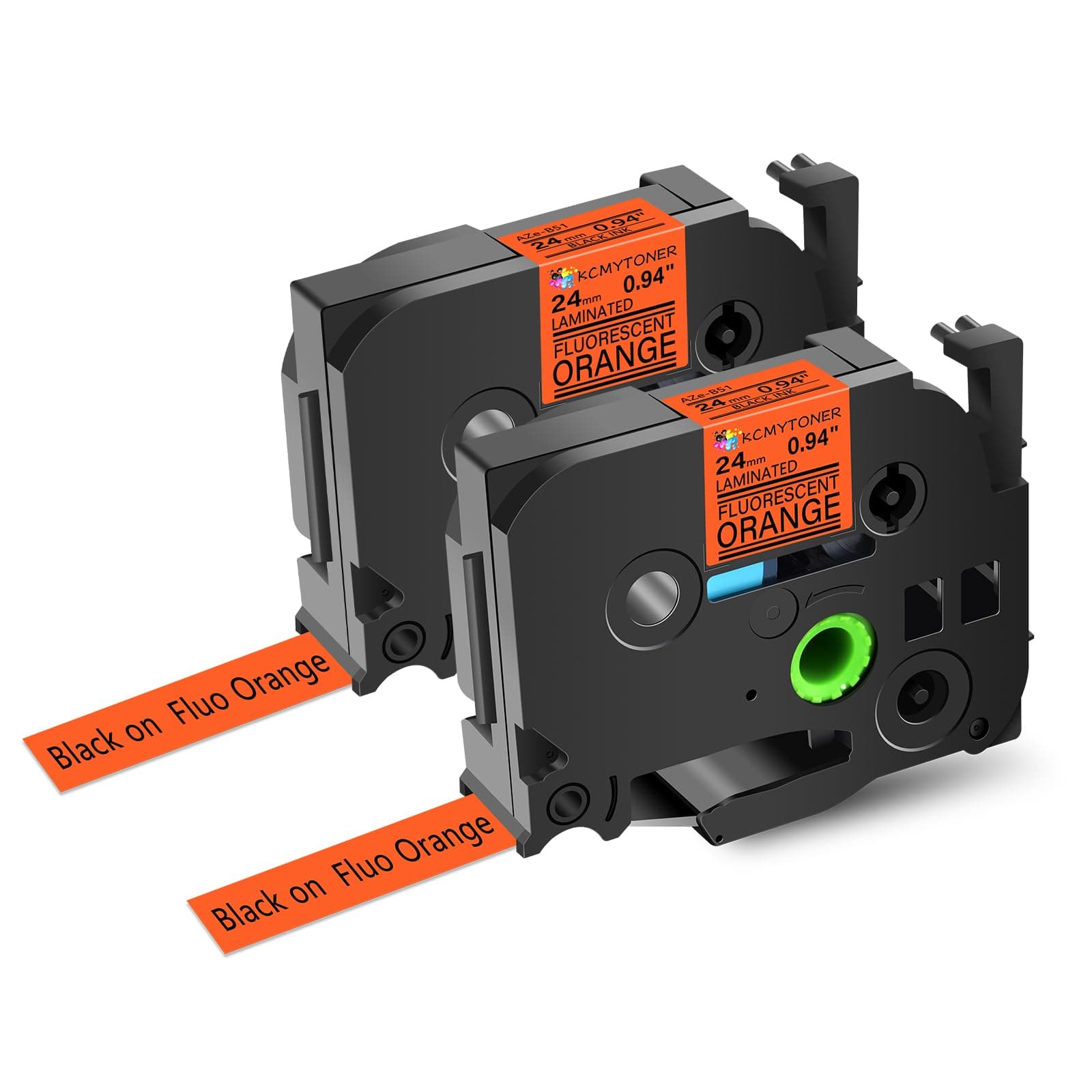 KCMYTONER Label Tape Refills Compatible for P-Touch TZe-B51 TZ B51 Laminated Black on Orange Fluorescent 1" 24mm for PTP700 P710BT P750W PTD600 PTD800W PT2430PC PTE550W PT9600 PTP900W, 2 Pack