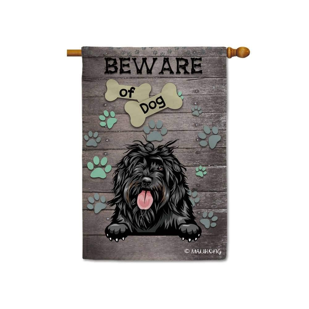 MALIHONG Cute Peeking Dog House Flag Be Ware of Dog Portuguese Water Dog Puppy Paw Wooden Style Banner for Indoor and Outdoor 28x40 Inch Printed Double Sided