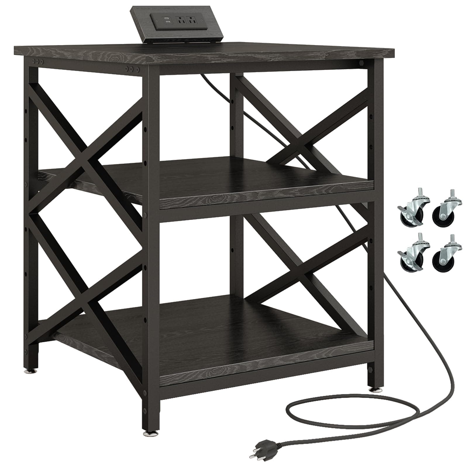 METYERRY 23.6"x23.6" Large Printer Stand with Power Outlet, 3 Tier Cart