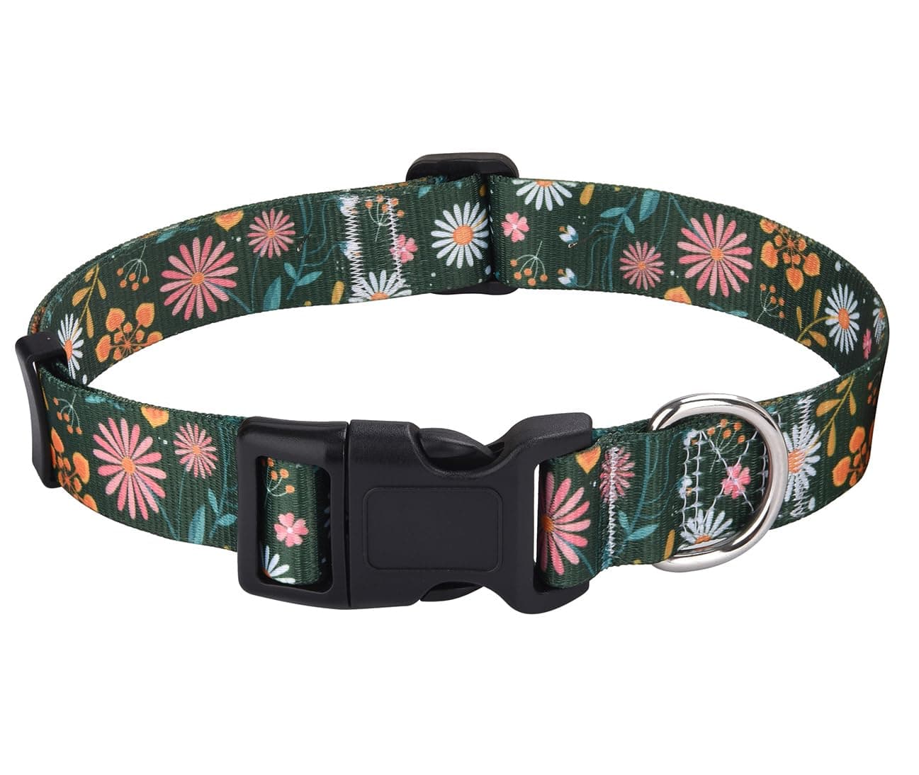 Mihqy Dog Collar for Medium Dogs, Floral Design, Dark Green Flower,M