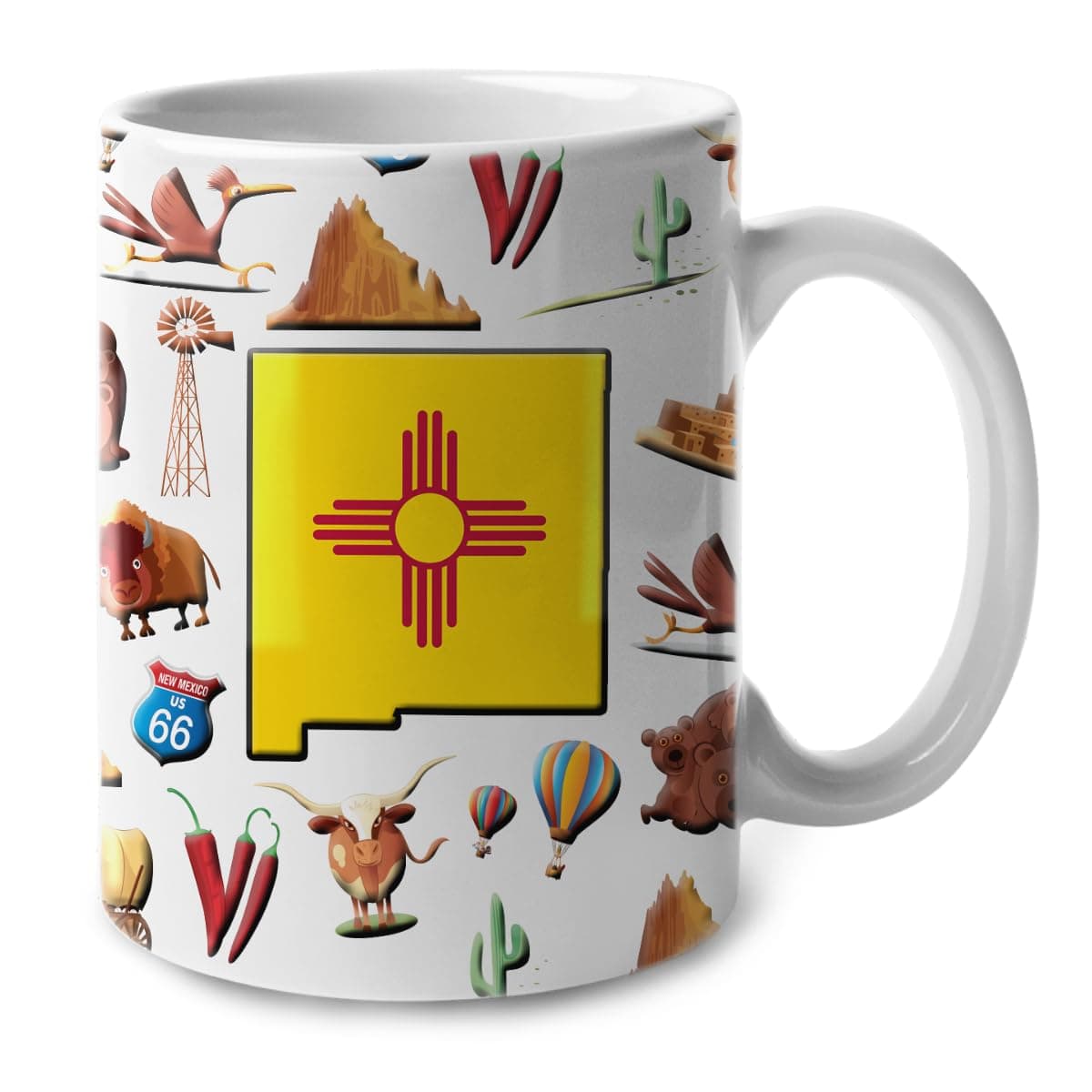 Lotacy New Mexico Symbols Coffee Mug With Map Flag, 11oz Ceramic, New Mexico Souvenir And Gifts Idea Men Women