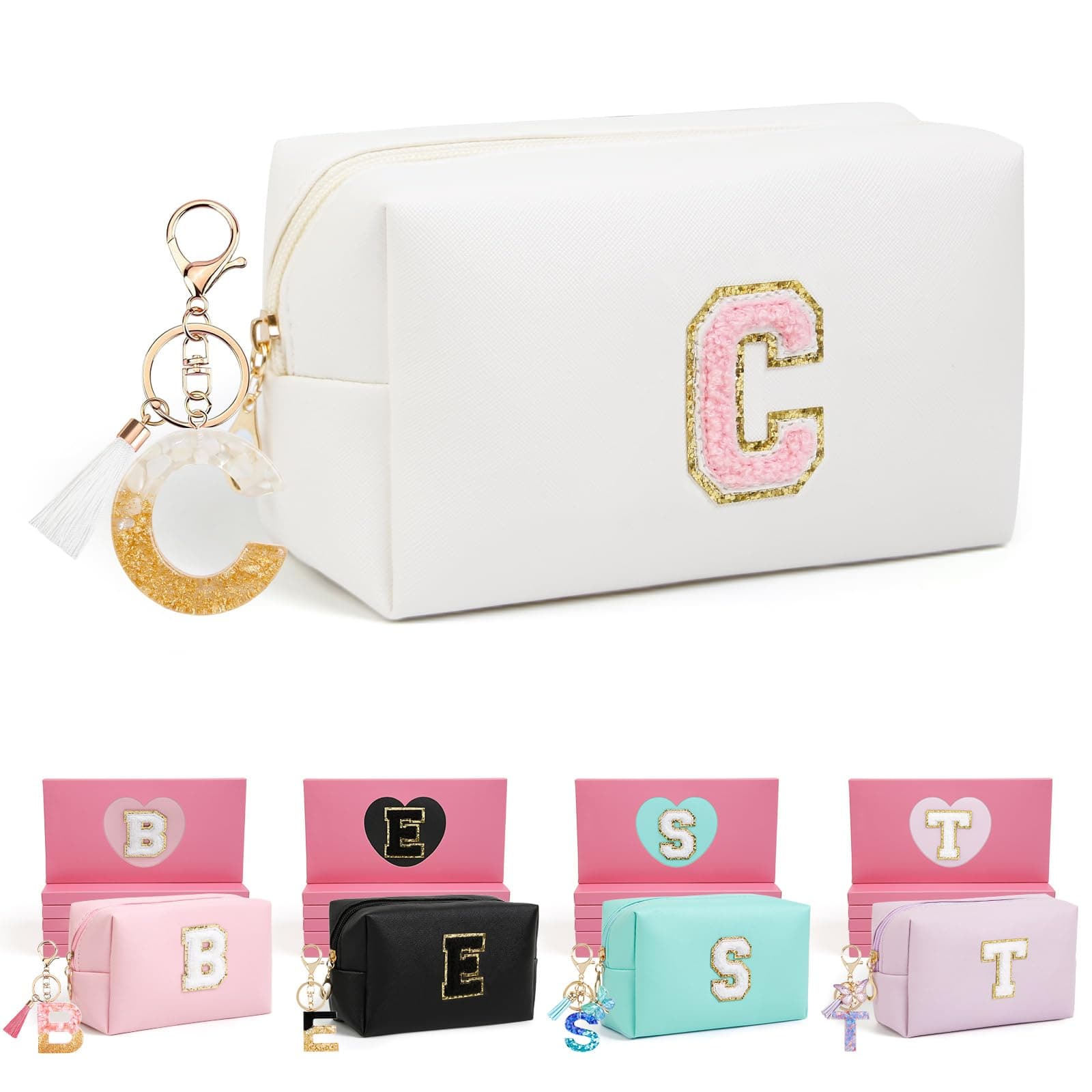 AIBFRID Birthday Gifts for Women Her,Travel Cute Makeup Bag,Large Capacity Cosmetic Bags for Women Makeup Pouch PU Leather Waterproof Cosmetic Bag, White, C