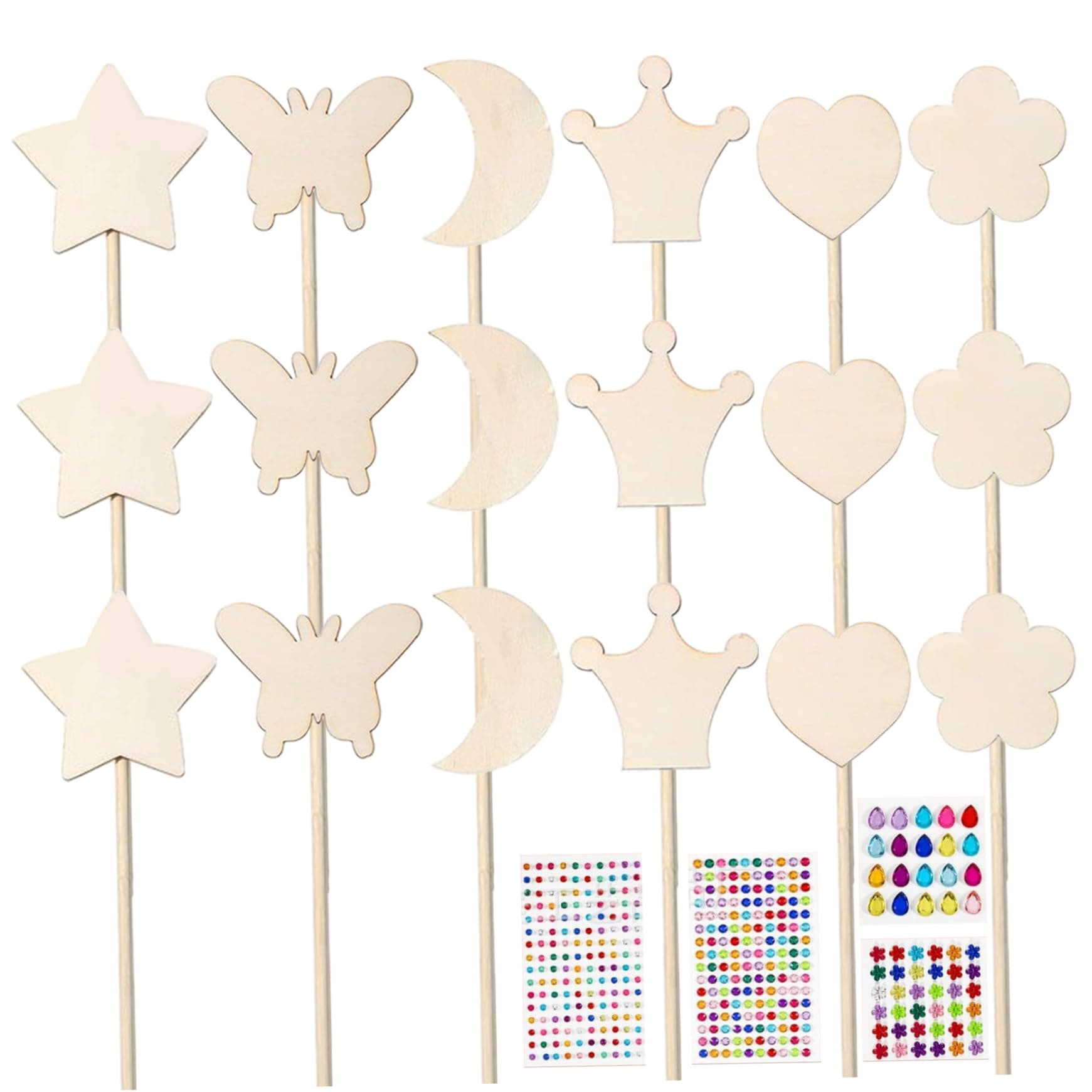 18Pcs/Set Fairy Wand, Unfinished Wooden Princess Wand with Stickers, Fairy Birthday Party Decorations, Party Craft for Girls