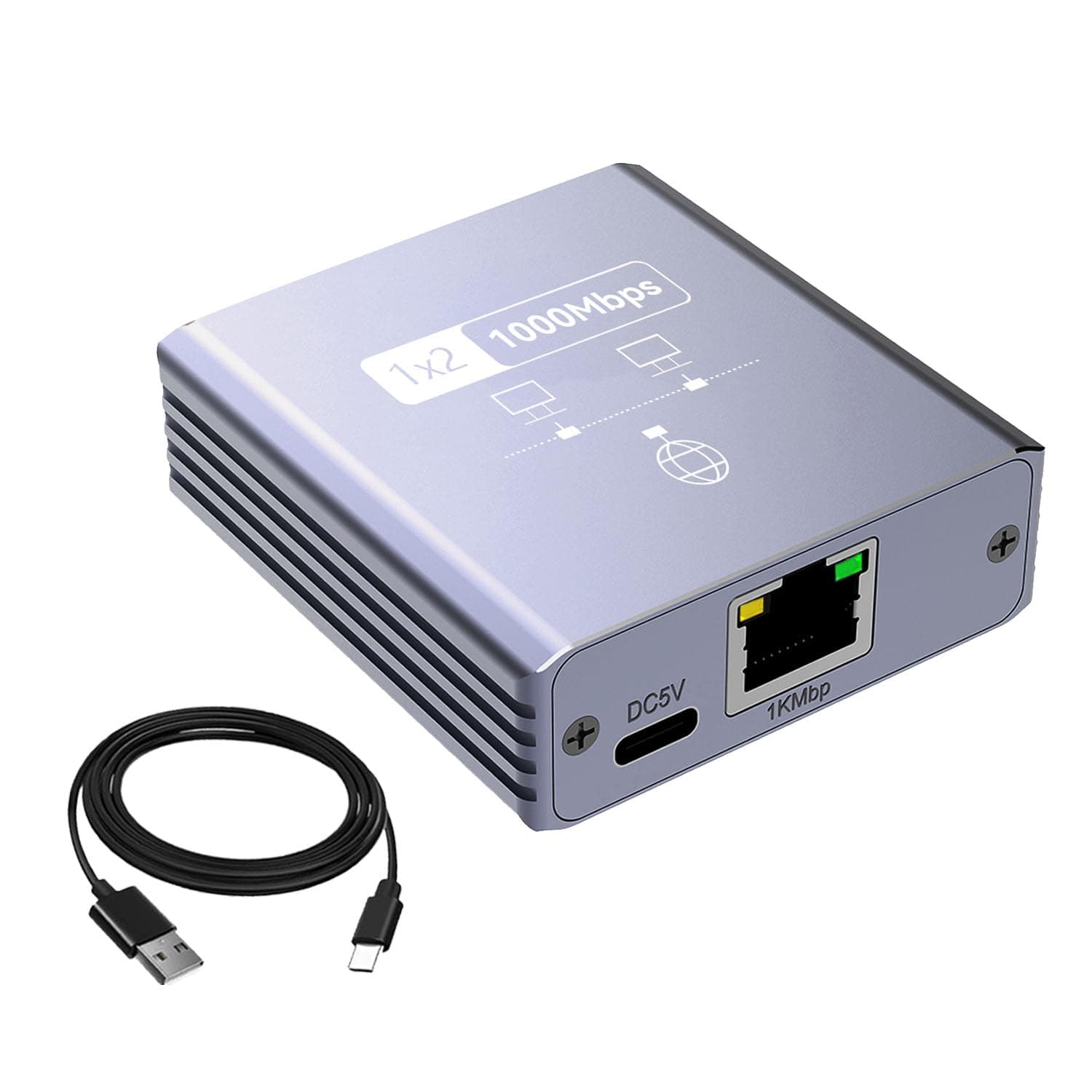 Mvthenxi Grey Gigabit Ethernet Splitter 1 to 2, 1000Mbps Network Splitter Dual Port RJ45 Port Extender, Compatible with Router/PC/TV/Gaming Console Cat6/Cat7 Cables