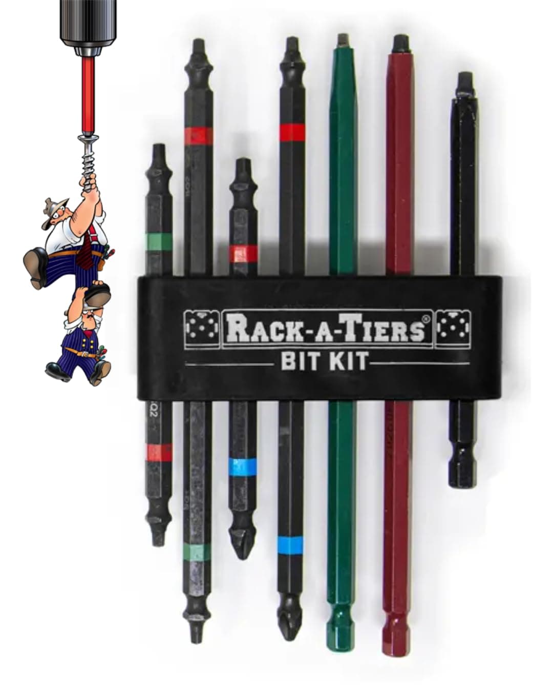 Rack-A-Tiers Rough-in Bit Kit - 7 Piece Electrician's Robertson Driver Bit Set, Double Ended Impact Driver bits, 4 inch and 6 inch (Rough-in Kit) (72711)