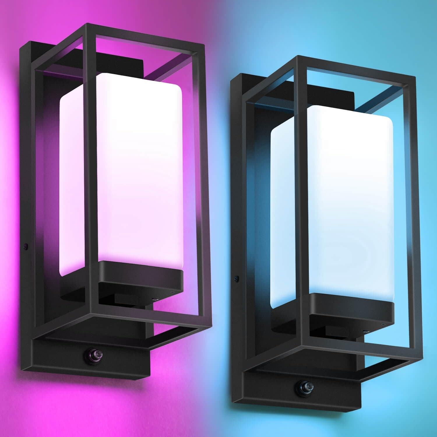 RAYVO Smart Outdoor Wall Lights, RGB Color Changing Sconce, 2 Pack
