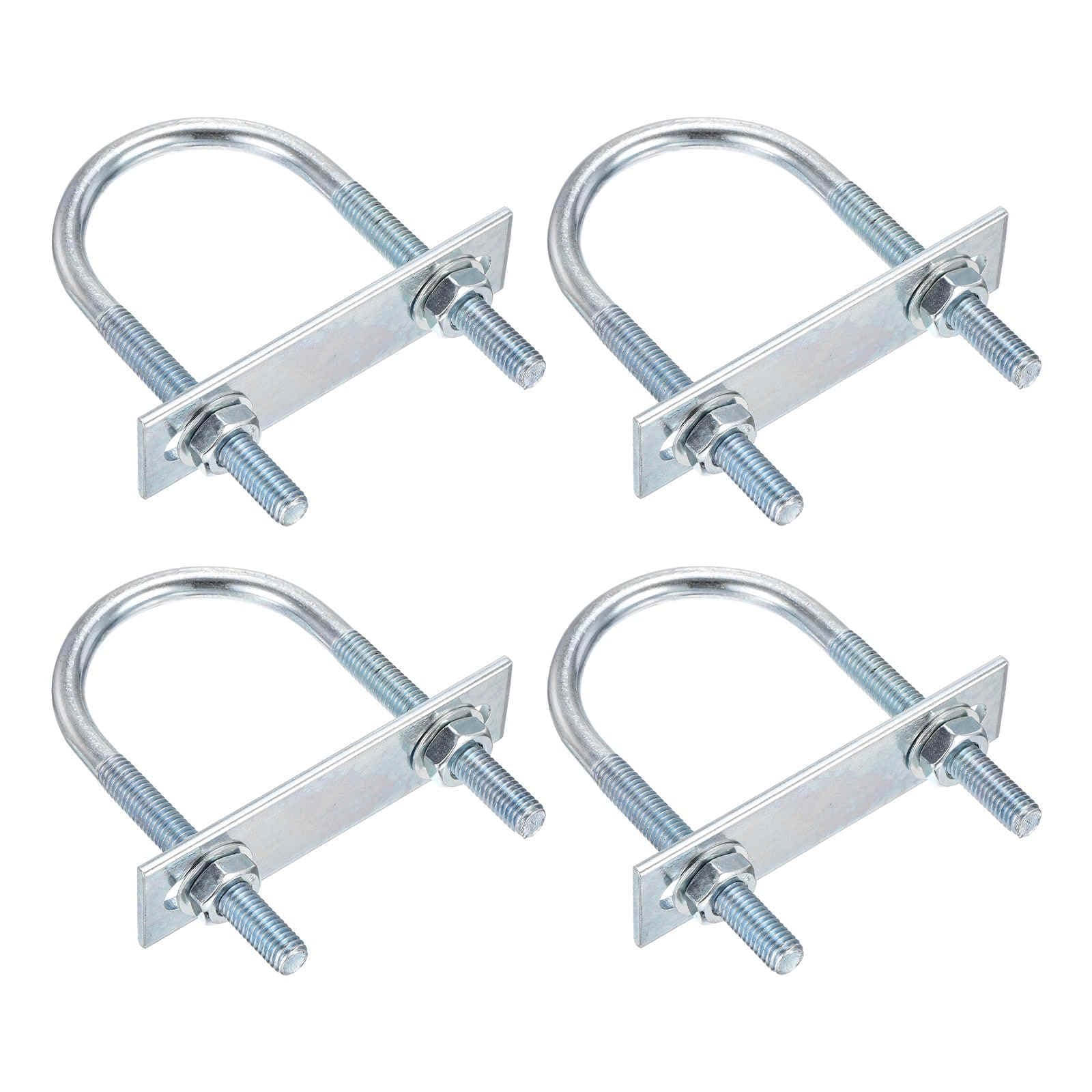 DTGN M8x50x100mm U Bolts Round Kit - 4Set - Carbon Steel U-Bolt Kit with Nuts, Washers, Frame Plate - Good for Pipe, Trailer, Automotive, Leaf Spring Fastener