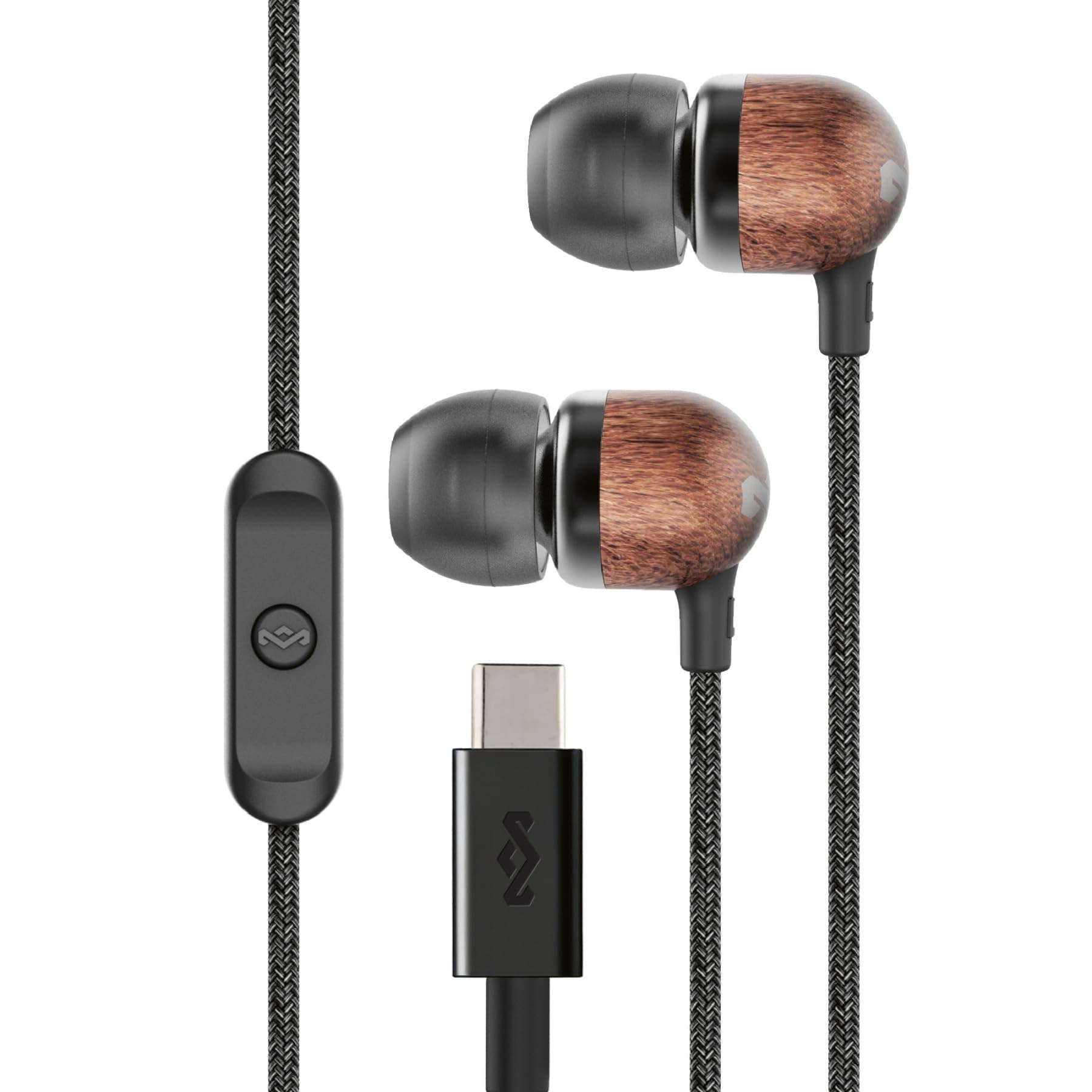 House of Marley Smile Jamaica Wired USB-C Earphones with 9.2mm Driver - Sustainably Crafted, Tangle-Resistant Cable, in Ear Headphones with in-Line Microphone for Music & Calls (Signature Black)