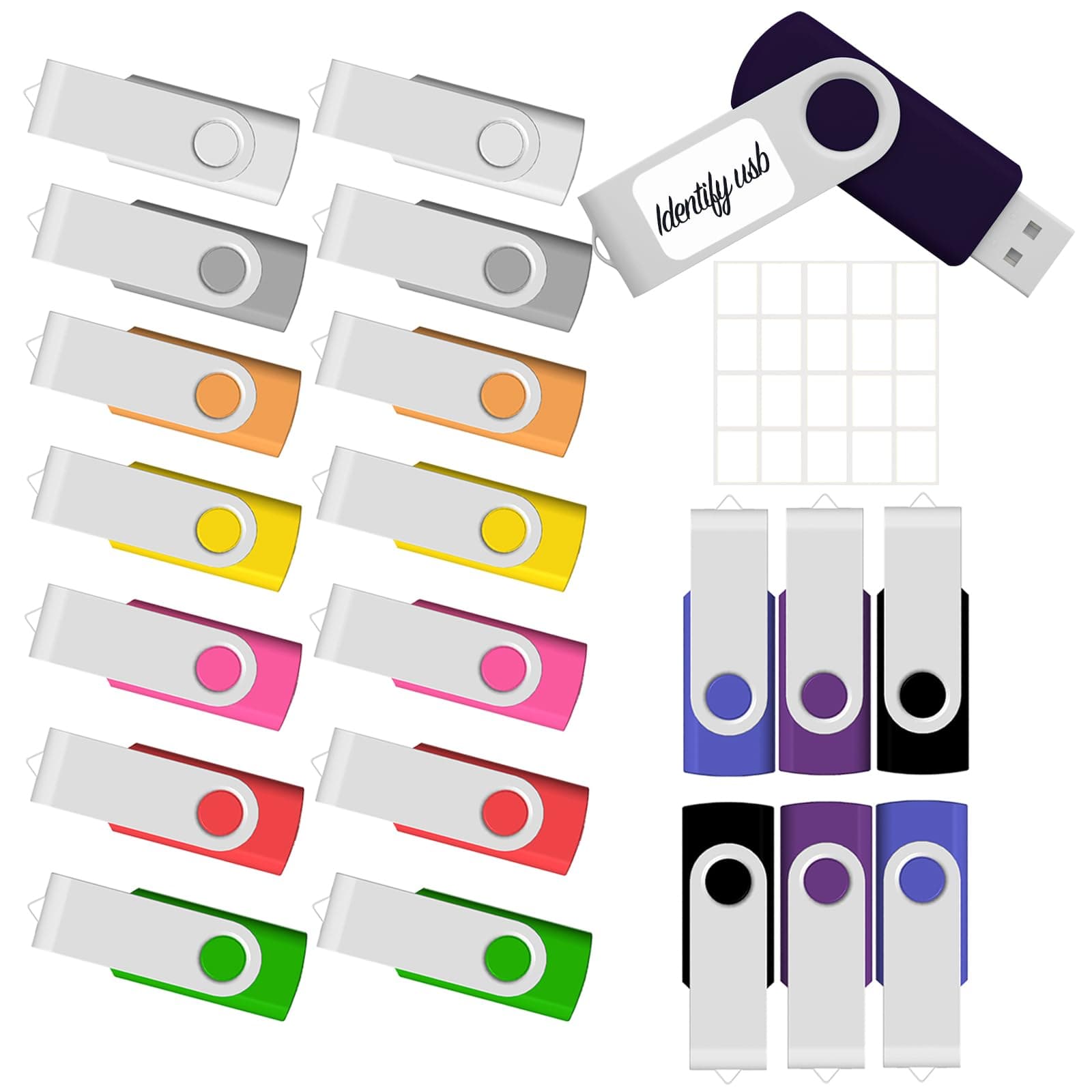 4GB USB Flash Drive 20 Pack JBOS Thumb Drives 4 GB USB Drives Memory Stick Swivel 4G Gig Stick USB2.0 Pen Drive for Date Storage, 4 Gig UBS Flash Drive, Zip Drive, Jump Drive, USB Stick, Mixed Color
